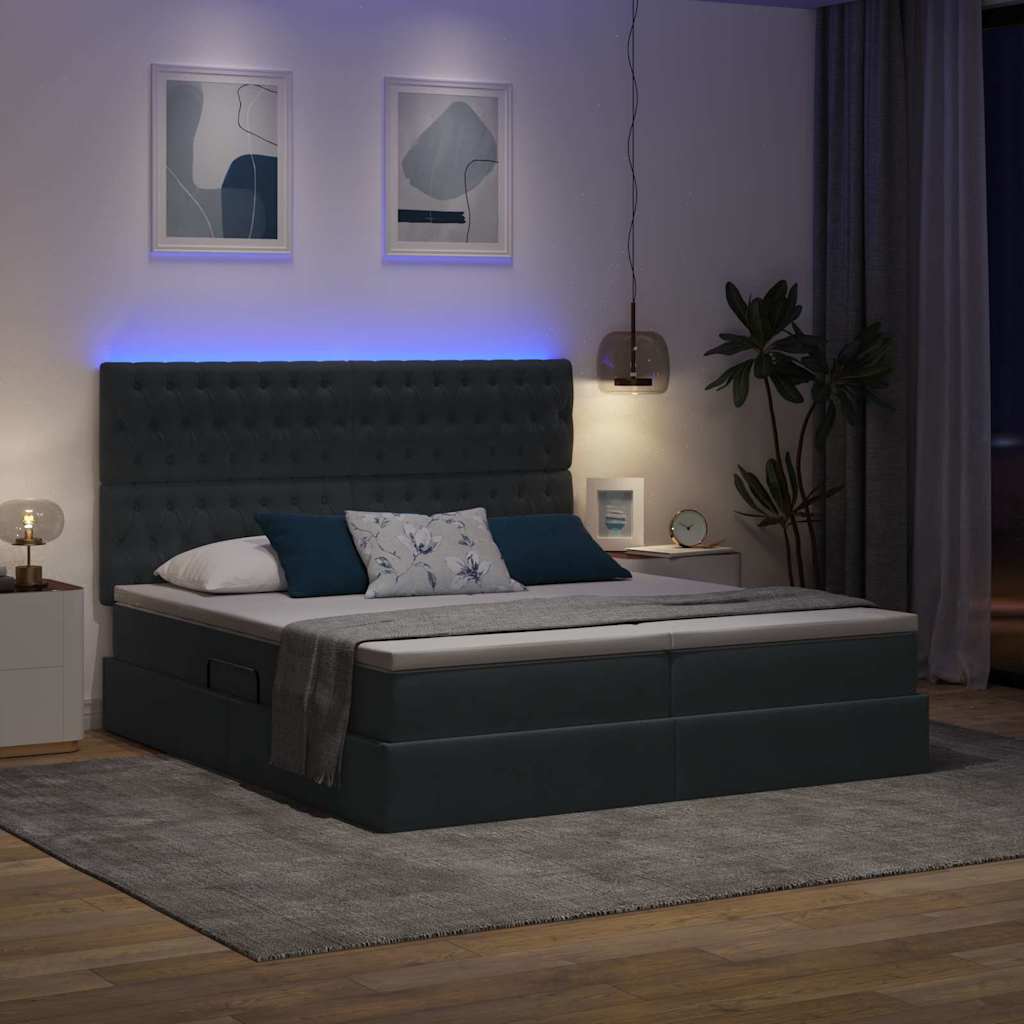Lit avec des lumières à LED Gris foncé 200 x 200 cm Velours - XIOS