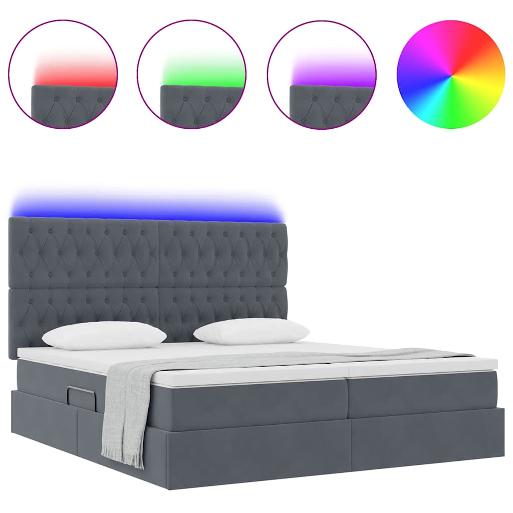 Lit avec des lumières à LED Gris foncé 200 x 200 cm Velours - XIOS