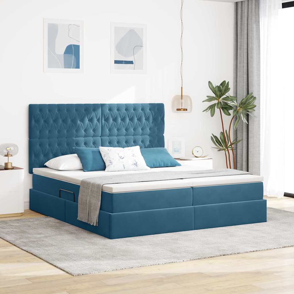 Lit avec des lumières à LED Bleu foncé 200 x 200 cm Velours - XIOS