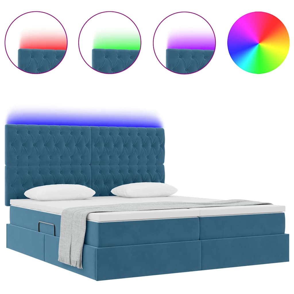 Lit avec des lumières à LED Bleu foncé 200 x 200 cm Velours - XIOS