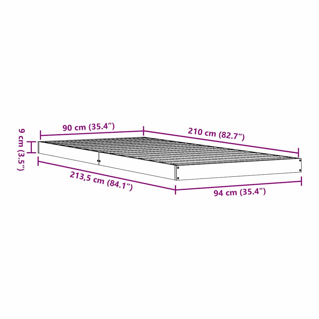 Cadre de lit surélevé Blanc 90 x 210 cm Pin massif - XIOS