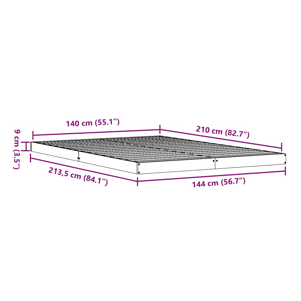 Cadre de lit surélevé Naturel 140 x 210 cm Bois de pin massif - XIOS