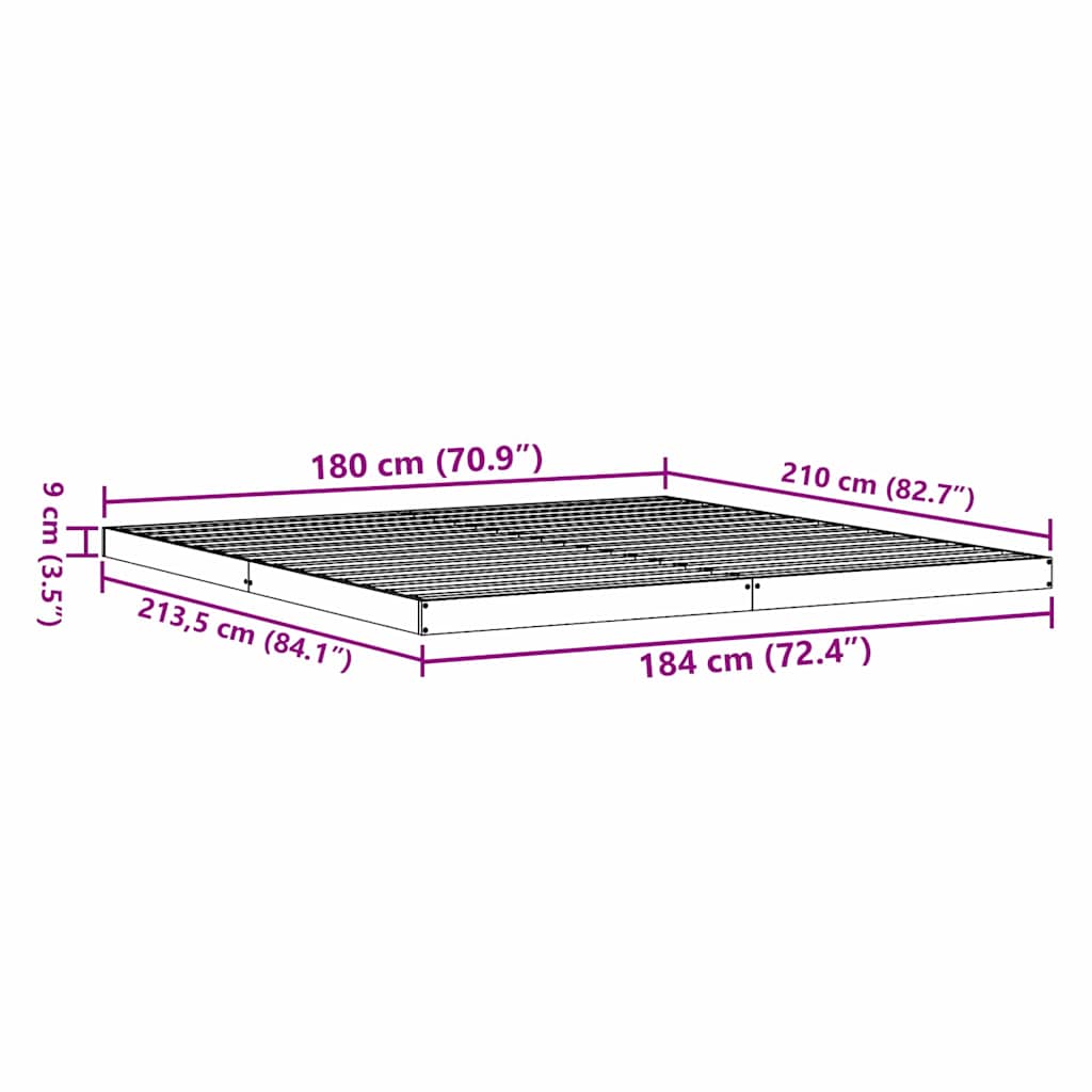 Cadre de lit surélevé Naturel 180 x 210 cm Bois de pin massif - XIOS