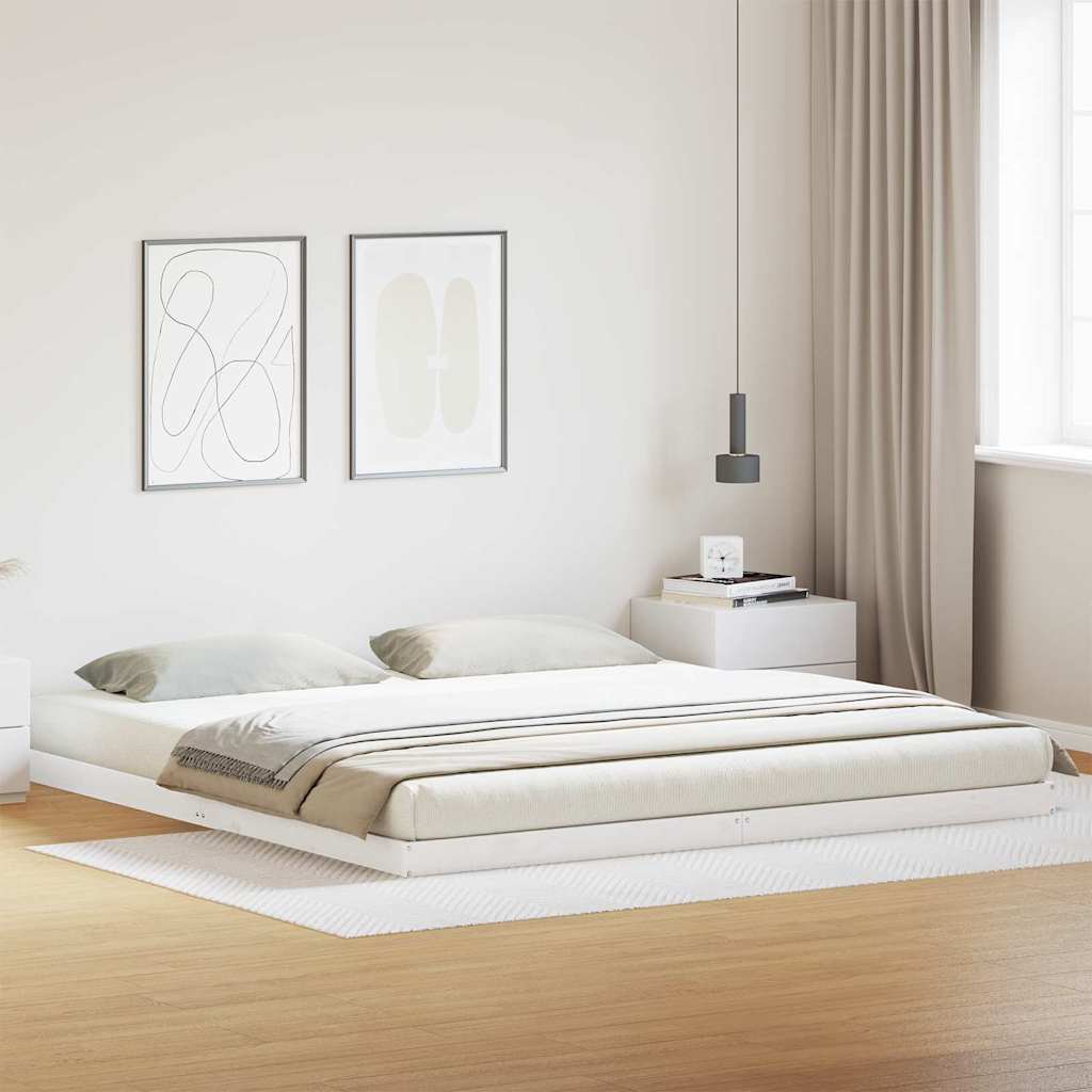 Cadre de lit surélevé Blanc 200 x 210 cm Bois de pin massif - XIOS
