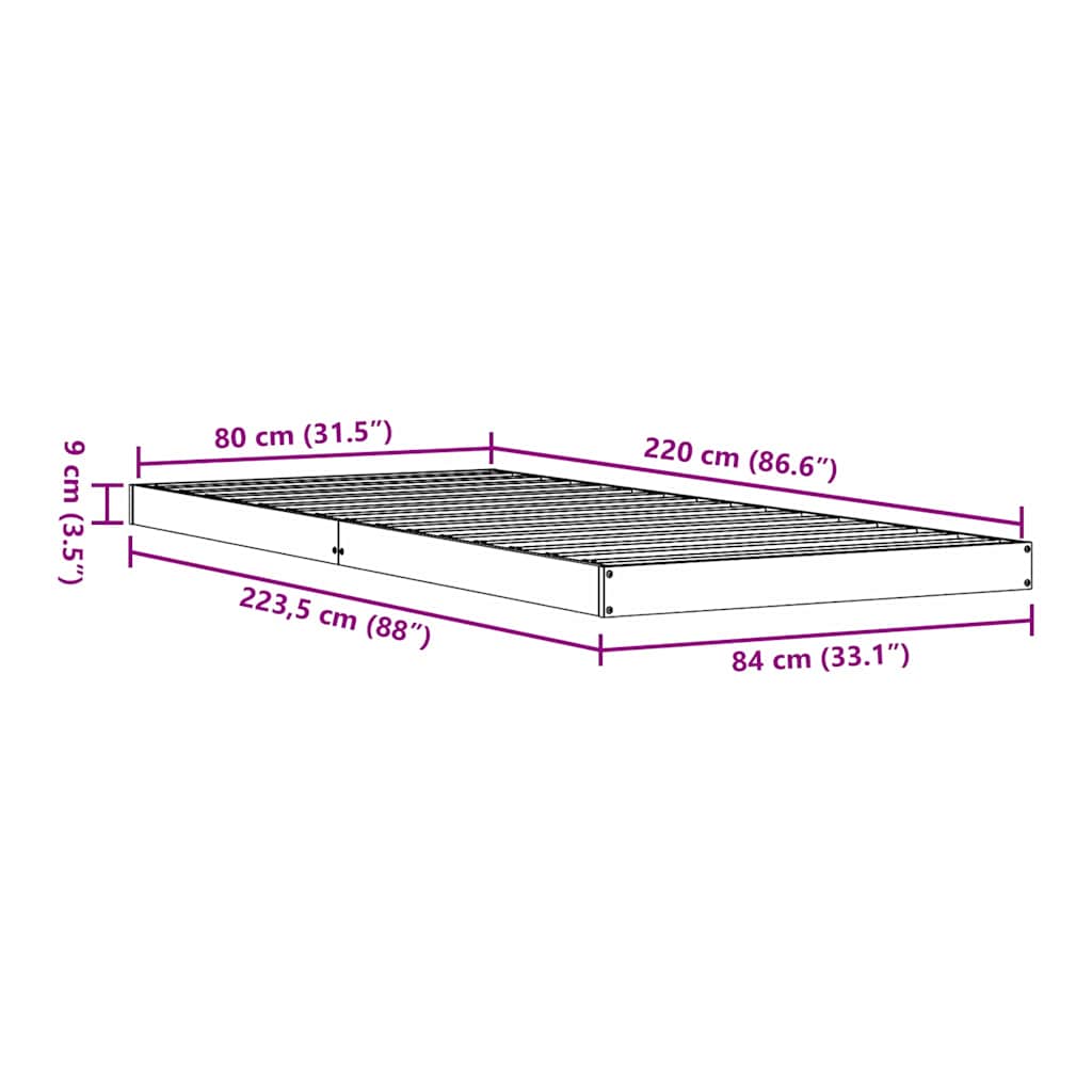 Cadre de lit surélevé Blanc 80 x 220 cm Bois de pin massif - XIOS