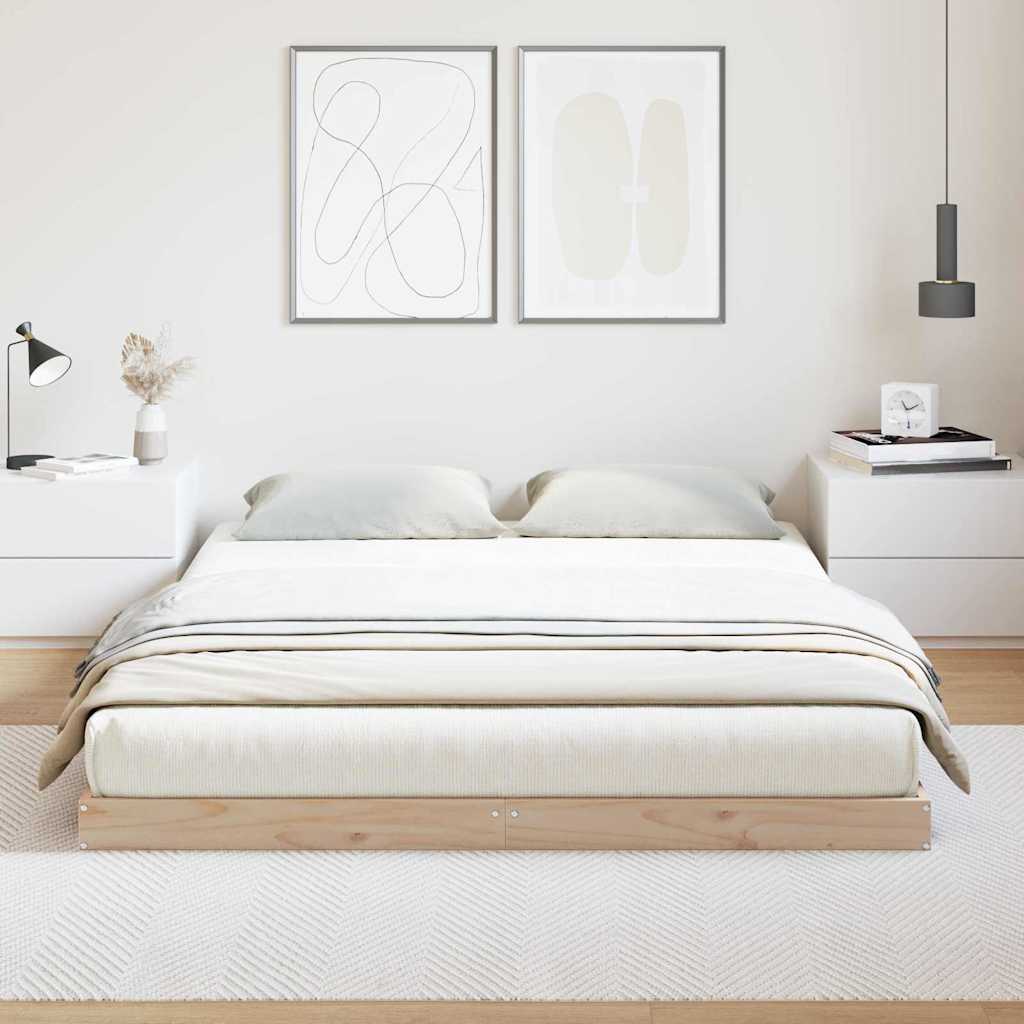 Cadre de lit surélevé Naturel 140 x 220 cm Bois de pin massif - XIOS