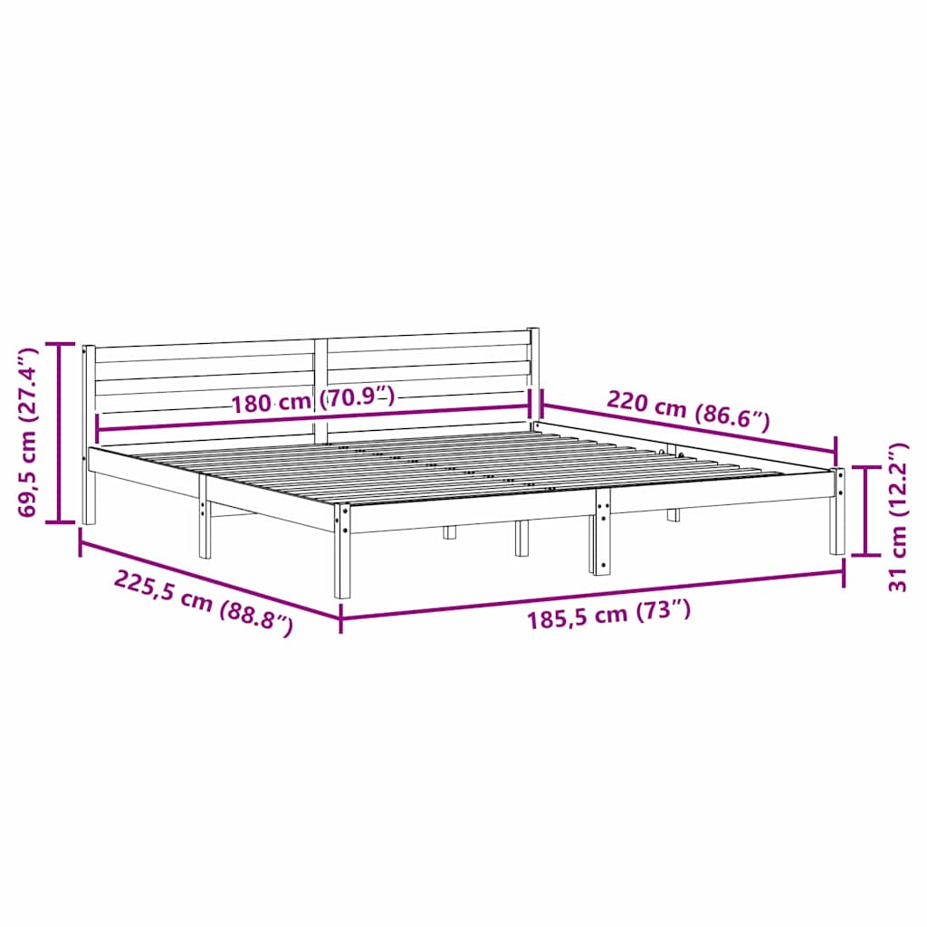 Cadre de lit Marron 220 x 180 cm Bois massif en pin - XIOS