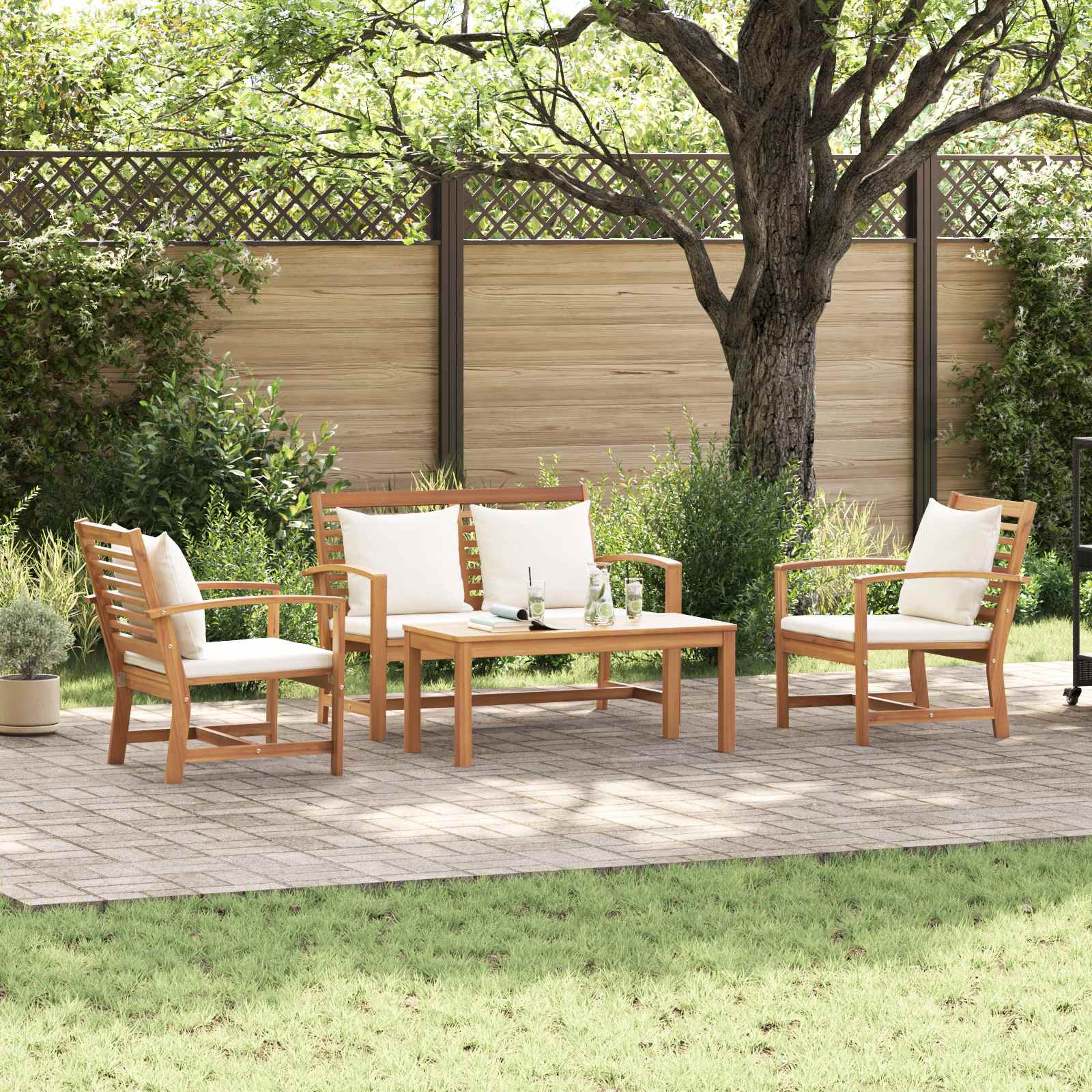 Ensemble de canapé de jardin 4 pcs Naturel Bois de teck massif - XIOS