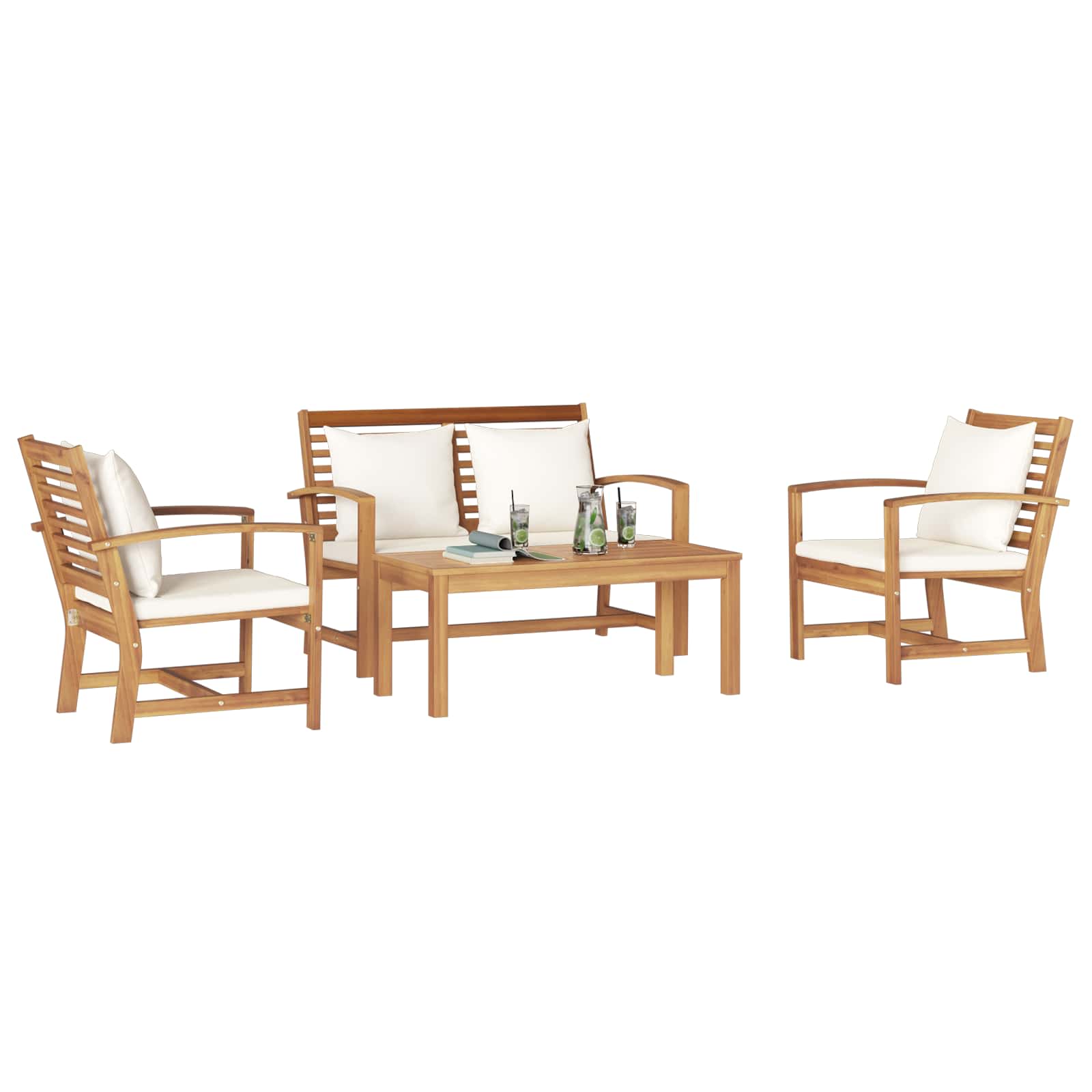 Ensemble de canapé de jardin 4 pcs Naturel Bois de teck massif - XIOS
