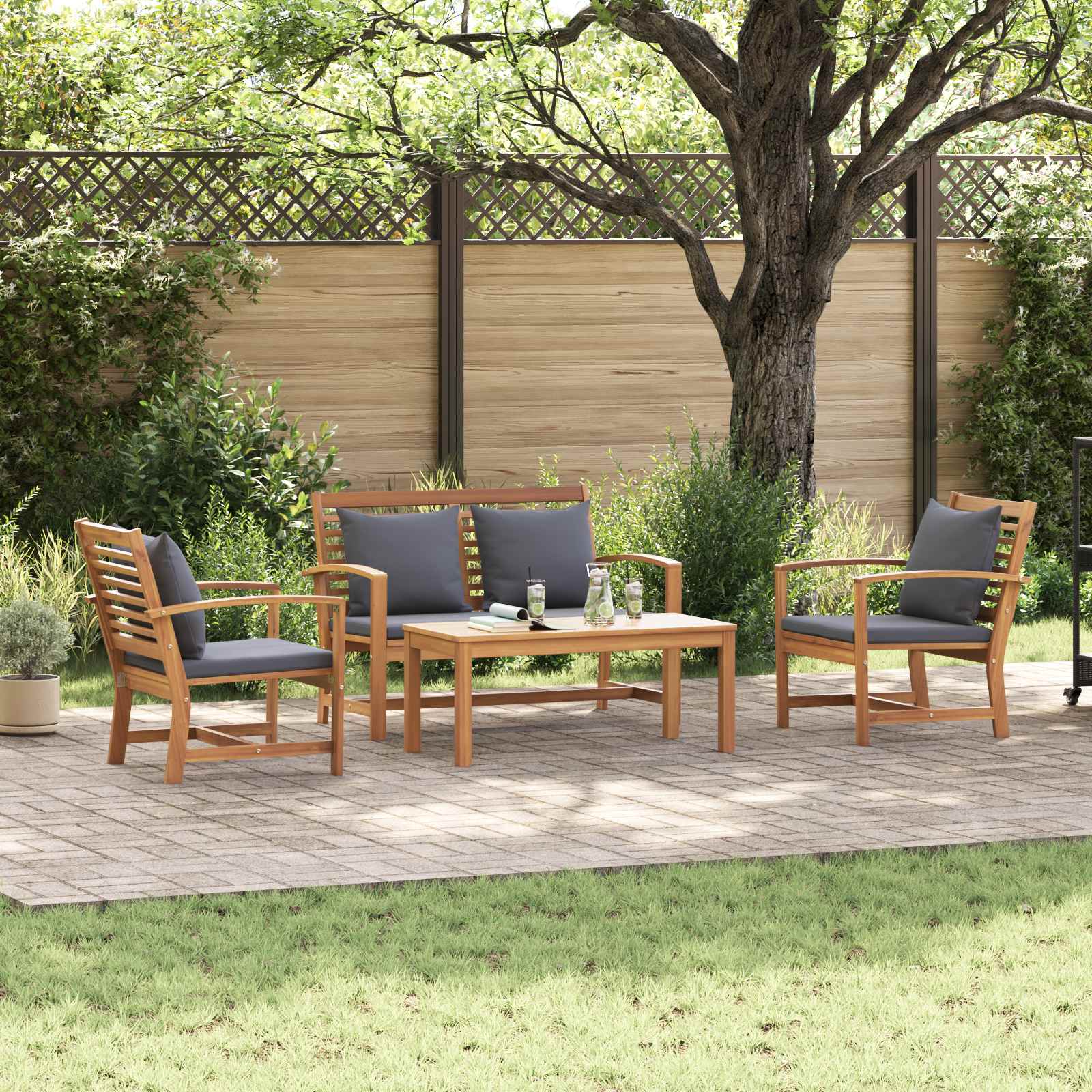 Ensemble de canapé de jardin 4 pcs Naturel Bois de teck massif - XIOS