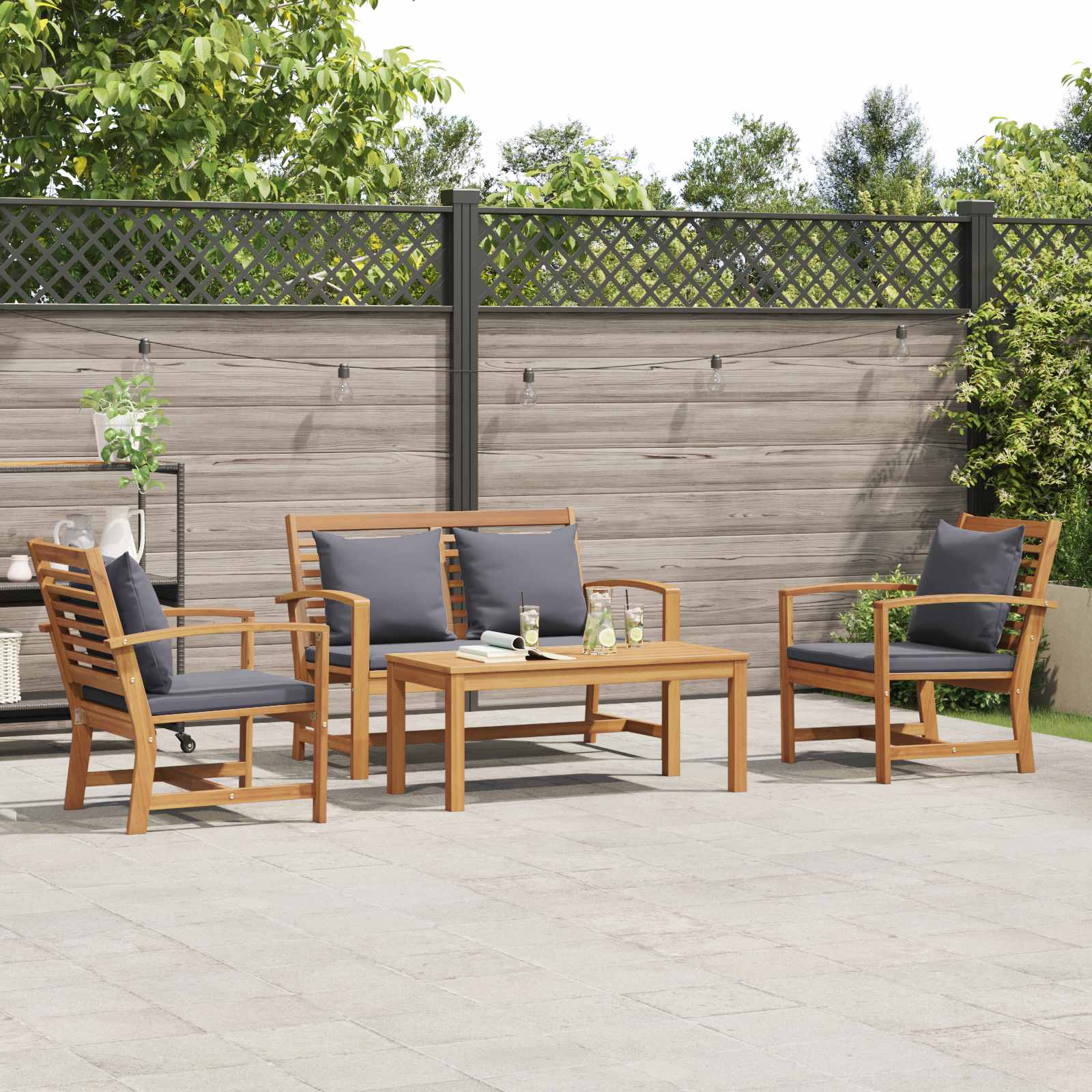 Ensemble de canapé de jardin 4 pcs Naturel Bois de teck massif - XIOS