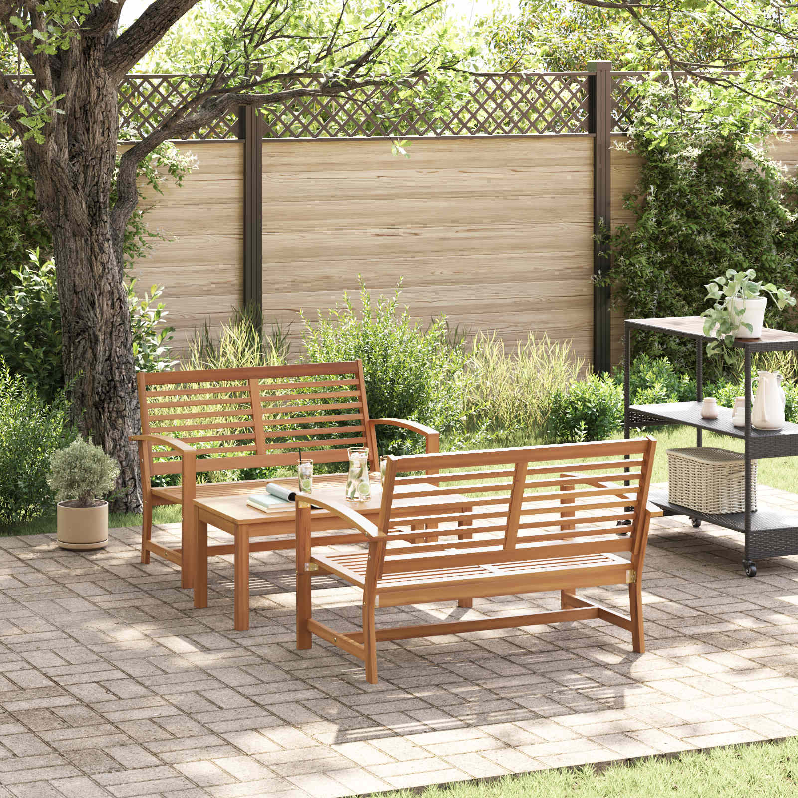 Ensemble de canapé de jardin 3 pcs Naturel Bois de teck massif - XIOS