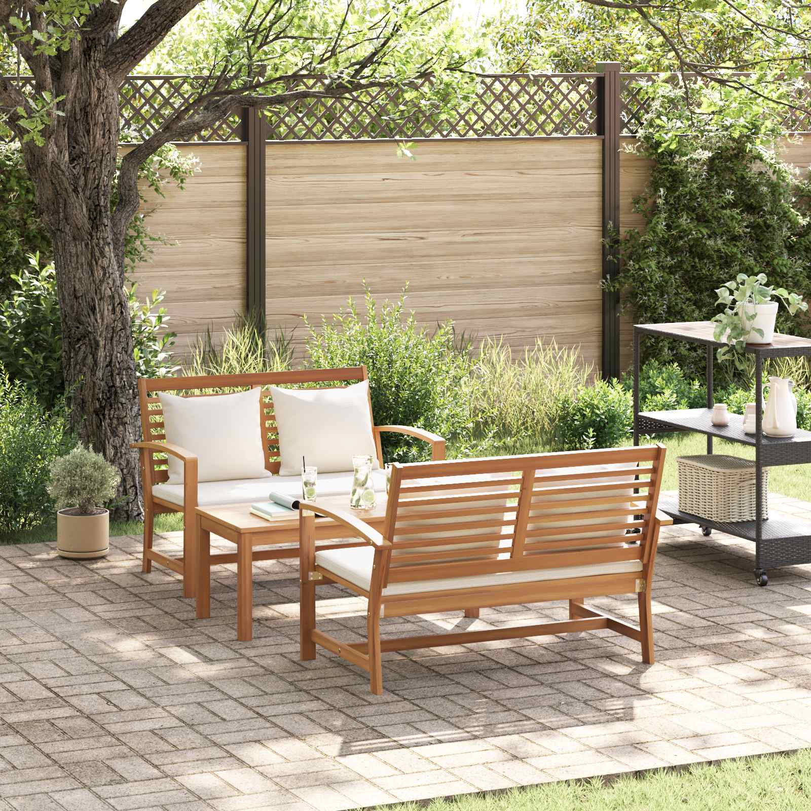 Ensemble de canapé de jardin 3 pcs Naturel Bois de teck massif - XIOS