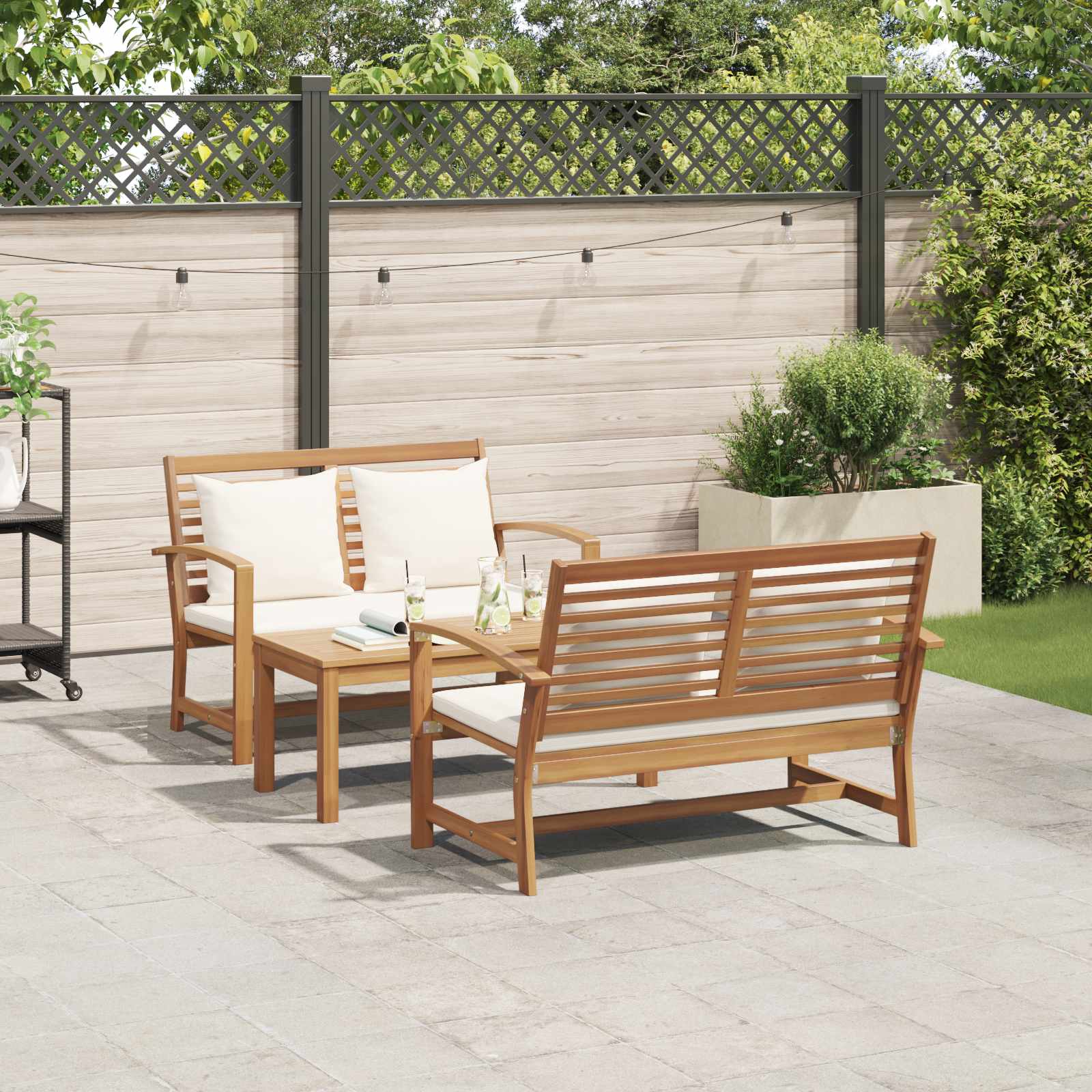 Ensemble de canapé de jardin 3 pcs Naturel Bois de teck massif - XIOS