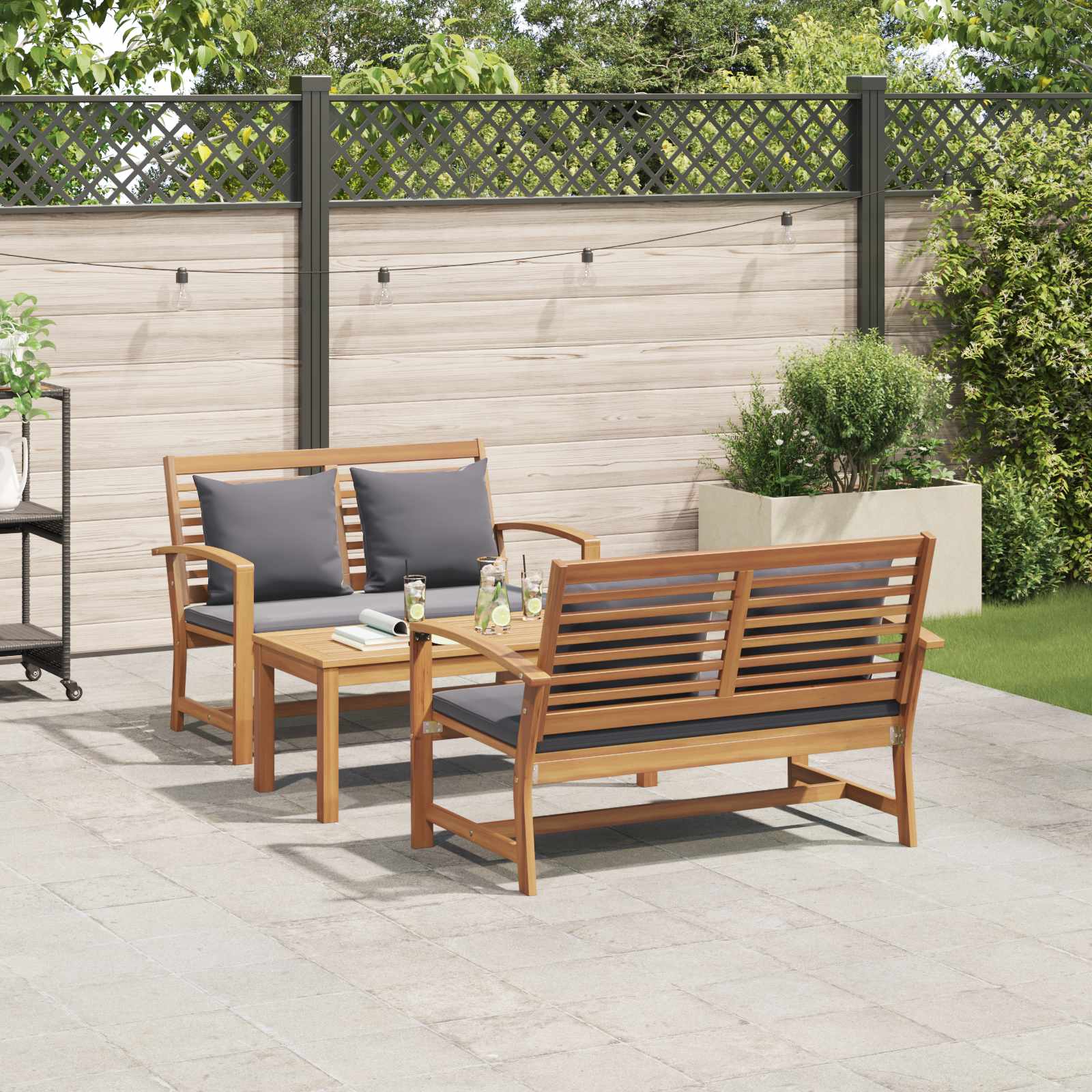 Ensemble de canapé de jardin 3 pcs Naturel Bois de teck massif - XIOS