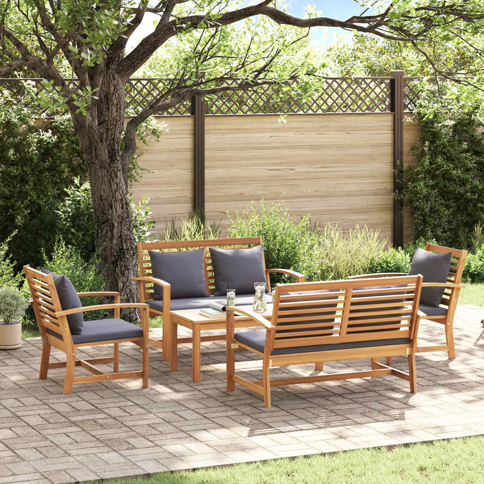 Ensemble de canapé de jardin 5 pcs Naturel Bois de teck massif - XIOS