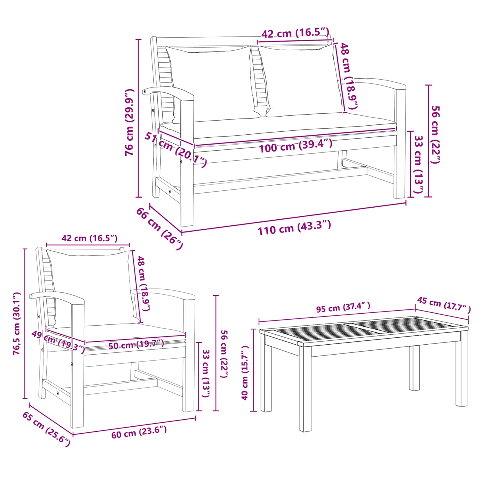 Ensemble de canapé de jardin 5 pcs Naturel Bois de teck massif - XIOS