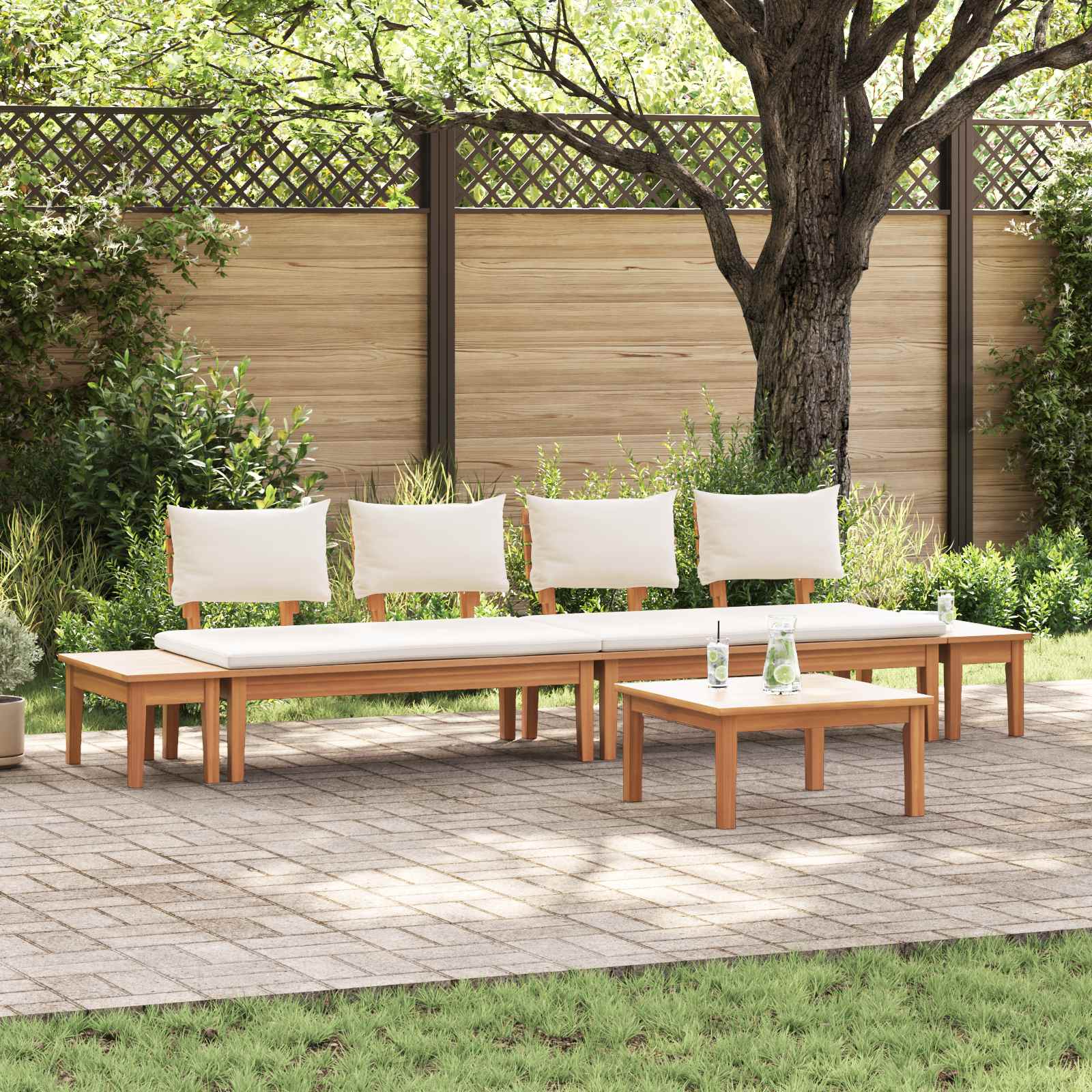 Ensemble de canapé de jardin 5 pcs Marron et Crème - XIOS