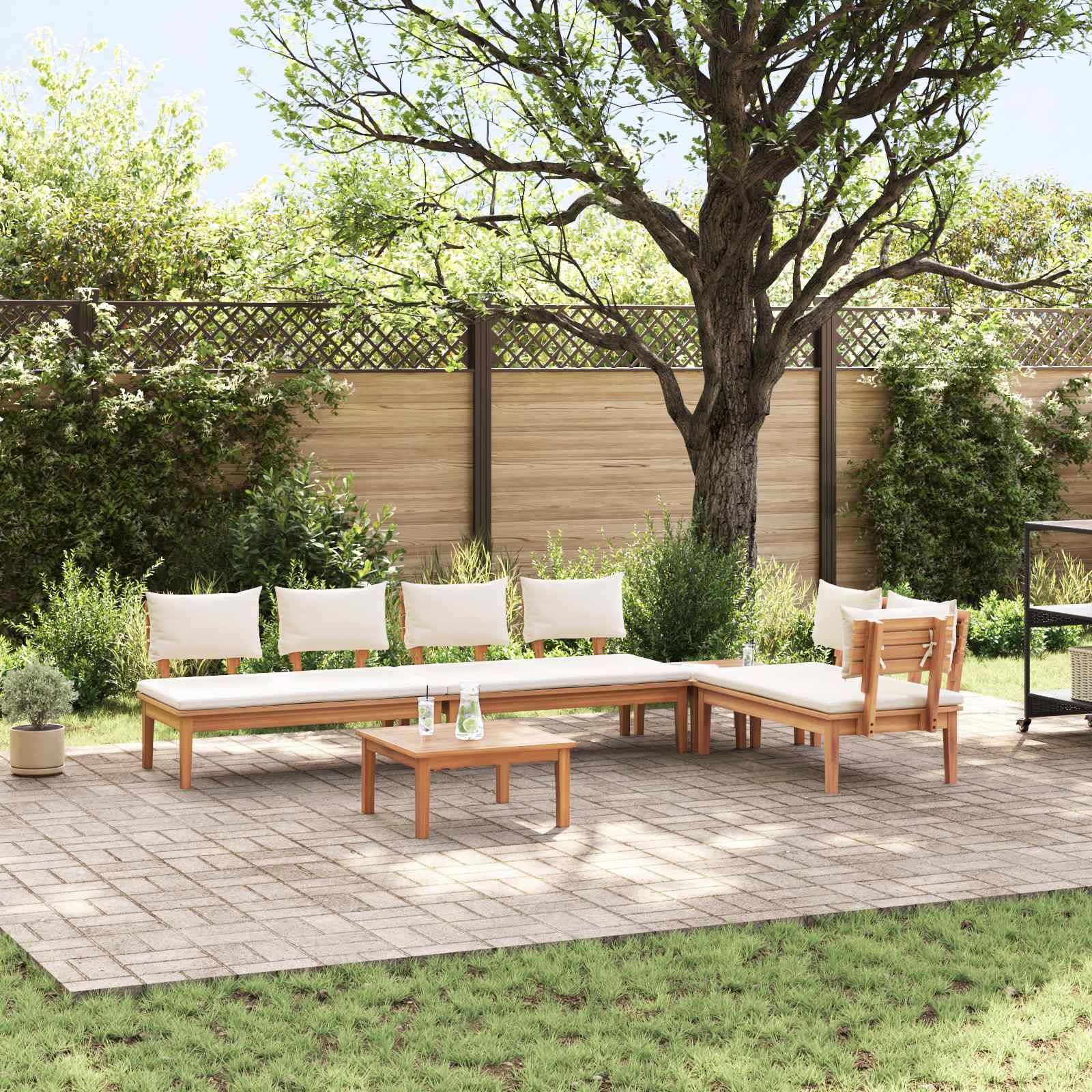 Ensemble de canapé de jardin 5 pcs Marron et Crème - XIOS