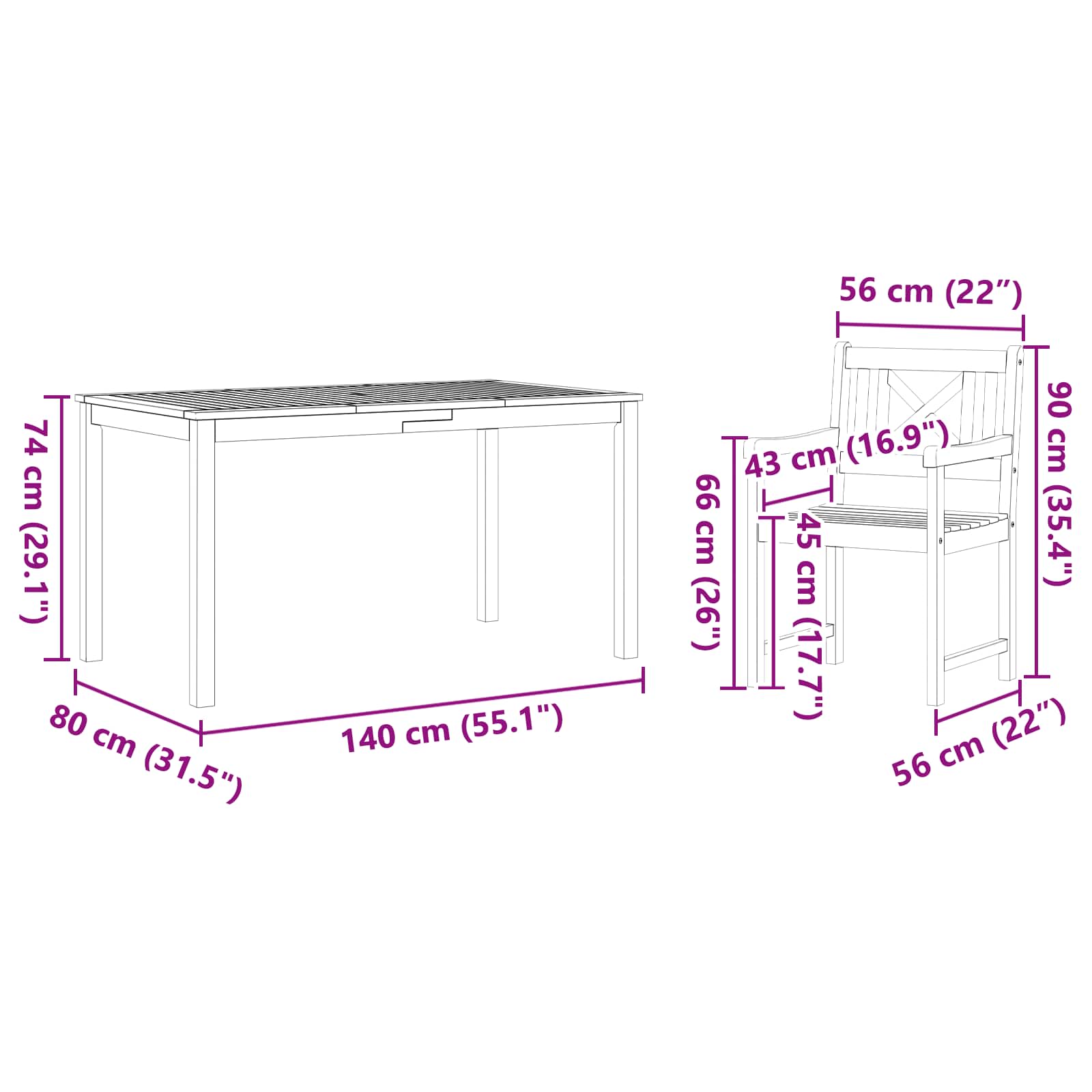 Ensemble de salle à manger pour jardin 5 pcs Marron - XIOS