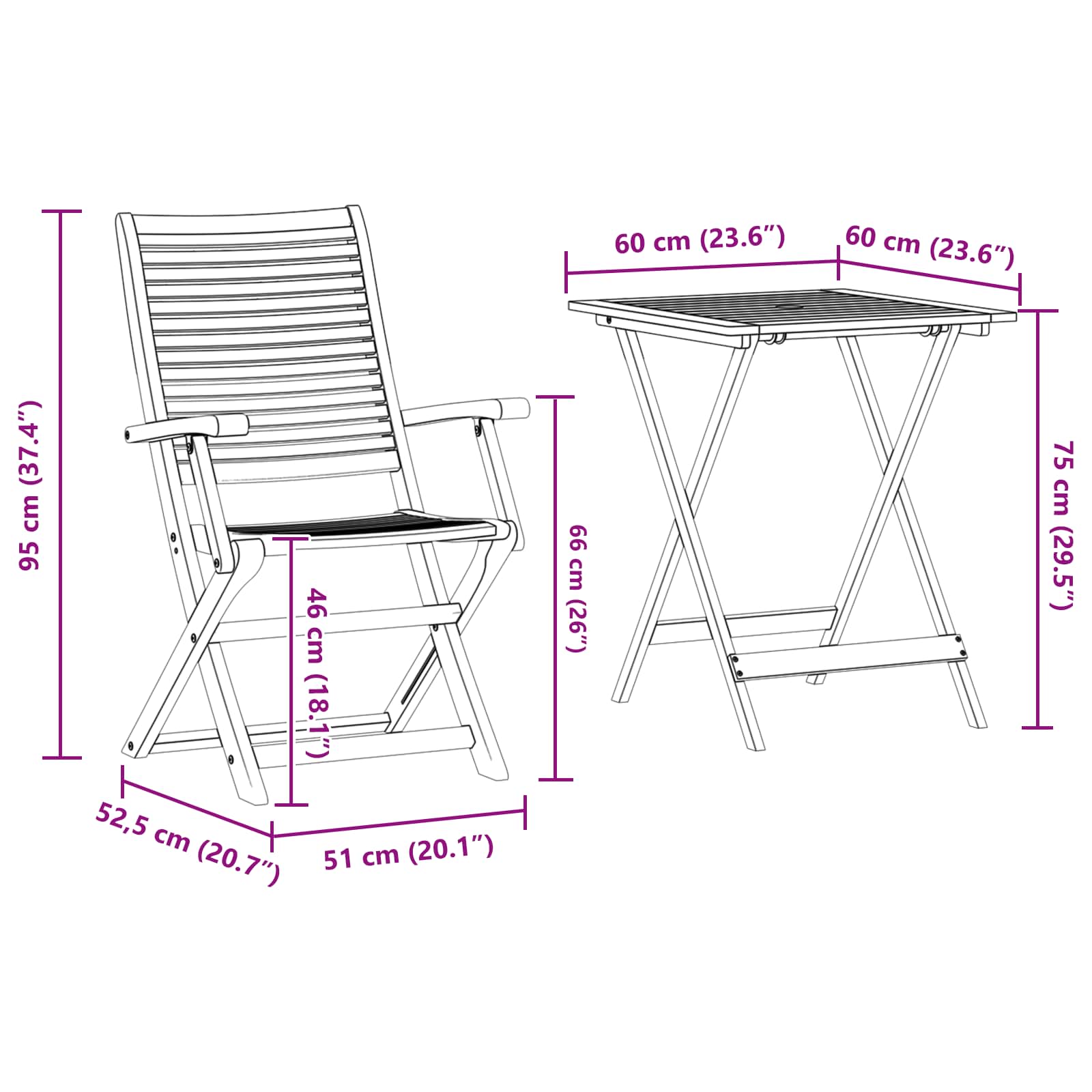 Ensemble bistro pliant 3 pcs Marron Bois d'Acacia Massif - XIOS