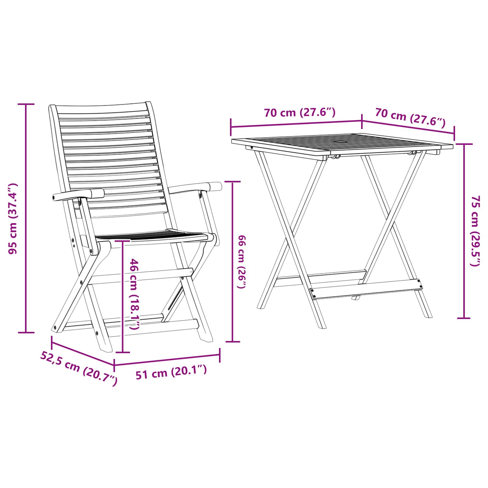 Ensemble bistro pliant 3 pcs Marron Bois d'Acacia Massif - XIOS