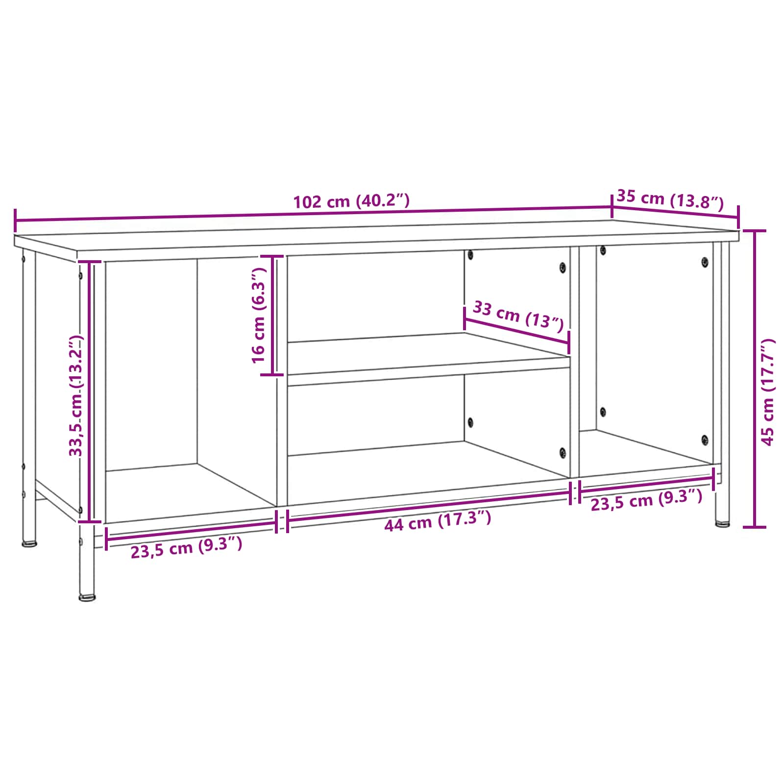 Meuble TV Bois Ancien 102 x 35 x 45 cm Bois d'ingénierie - XIOS