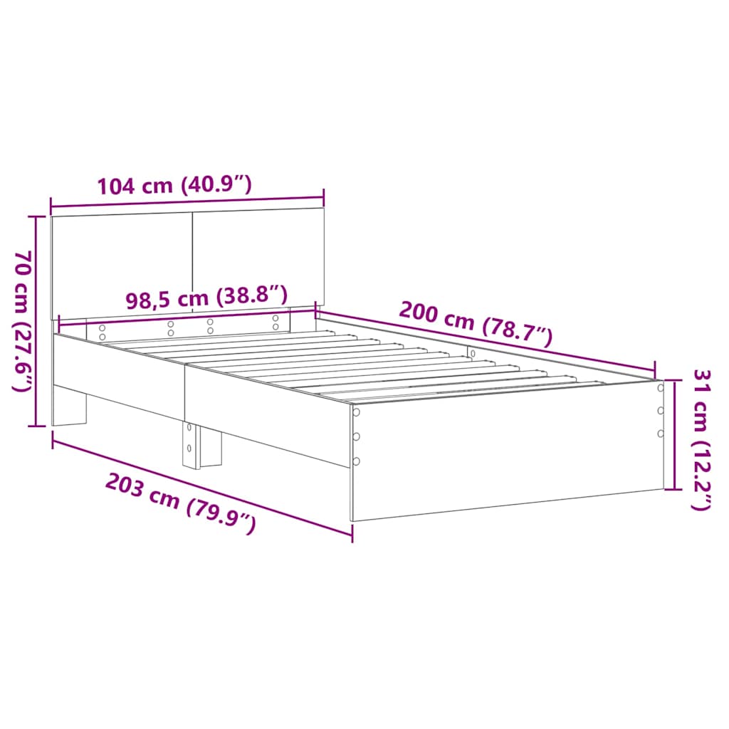 Cadre de lit avec tête de lit Bois ancien 203 x 104 x 70 cm