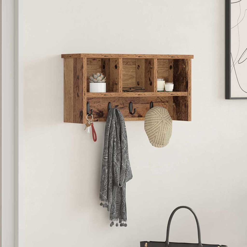Porte-manteau mural avec étagère Bois ancien 50 x 16 x 26 cm - XIOS