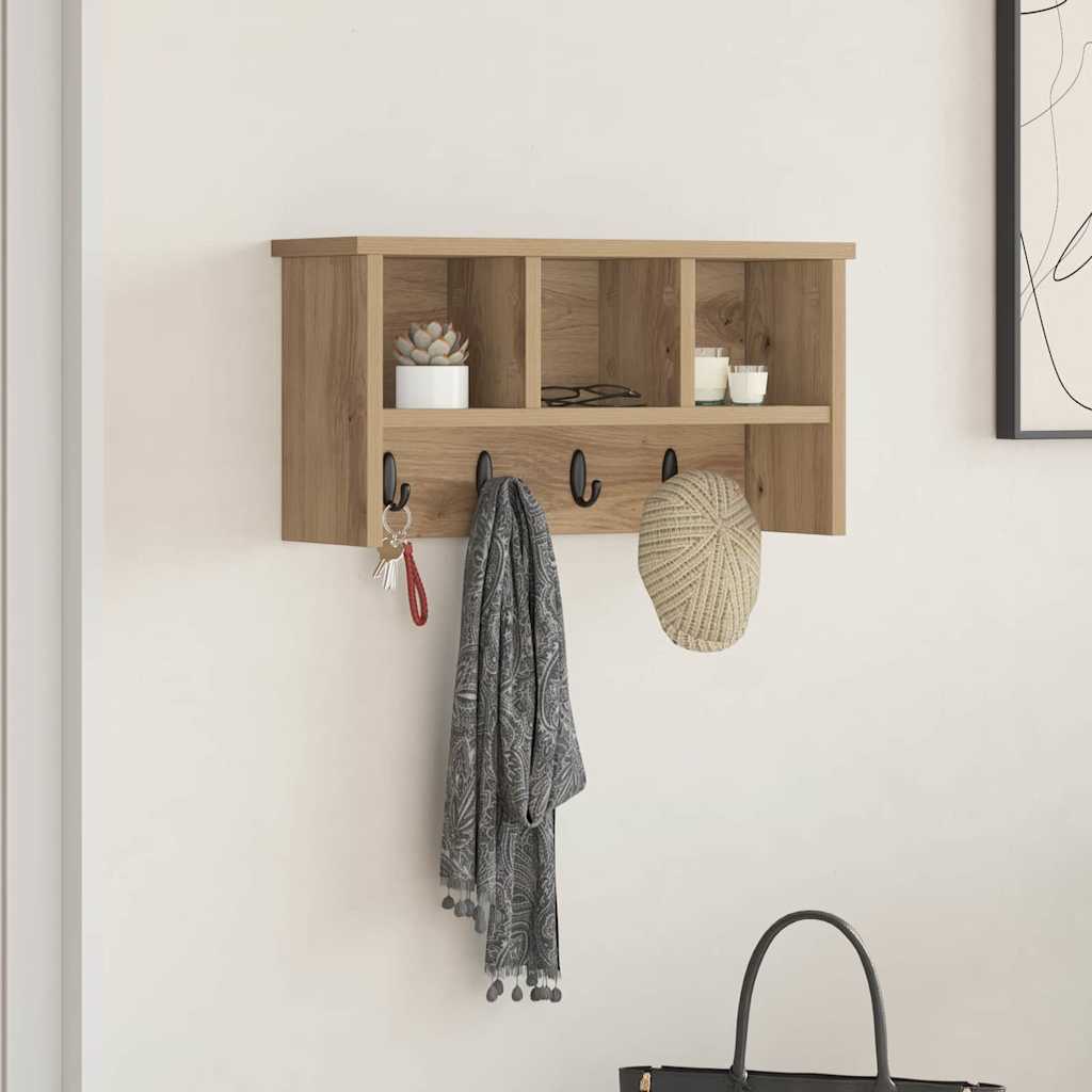 Porte-manteau mural chêne artisanal 50 x 16 x 26 cm - XIOS