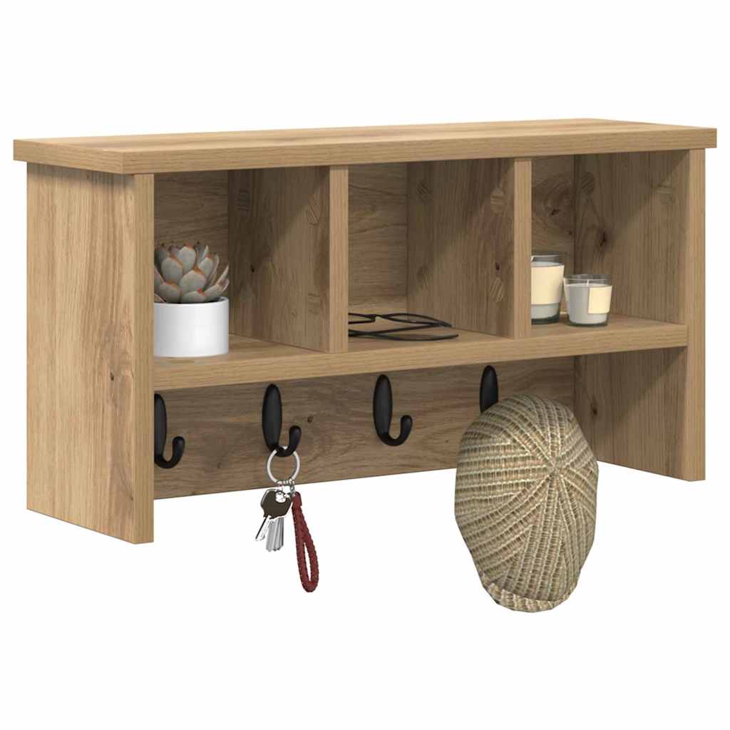 Porte-manteau mural chêne artisanal 50 x 16 x 26 cm - XIOS
