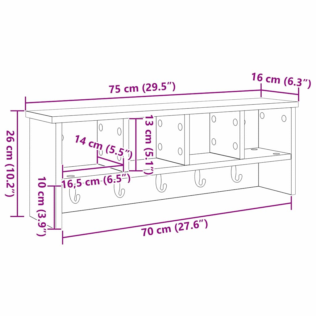 Porte-manteau mural avec étagère Chêne fumé 75 x 16 x 26 cm - XIOS