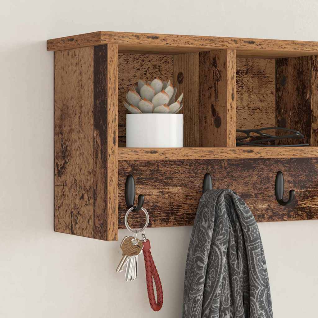 Porte-manteau mural avec étagère Bois ancien 75 x 16 x 26 cm - XIOS