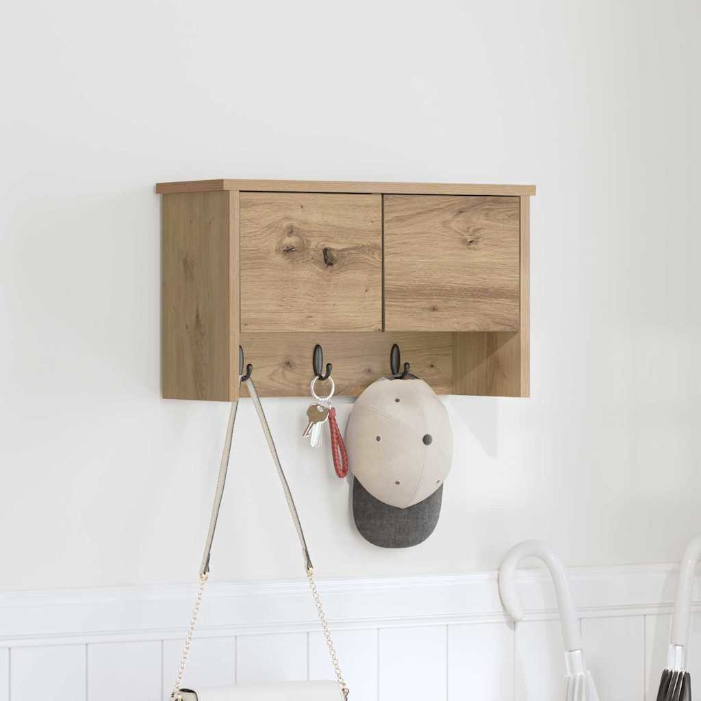 Porte-manteau mural avec porte chêne artisanal 50 x 20 x 30 cm - XIOS