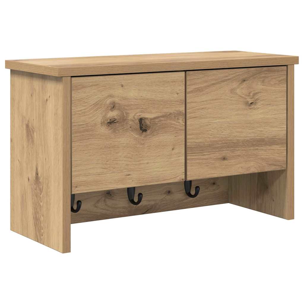 Porte-manteau mural avec porte chêne artisanal 50 x 20 x 30 cm - XIOS