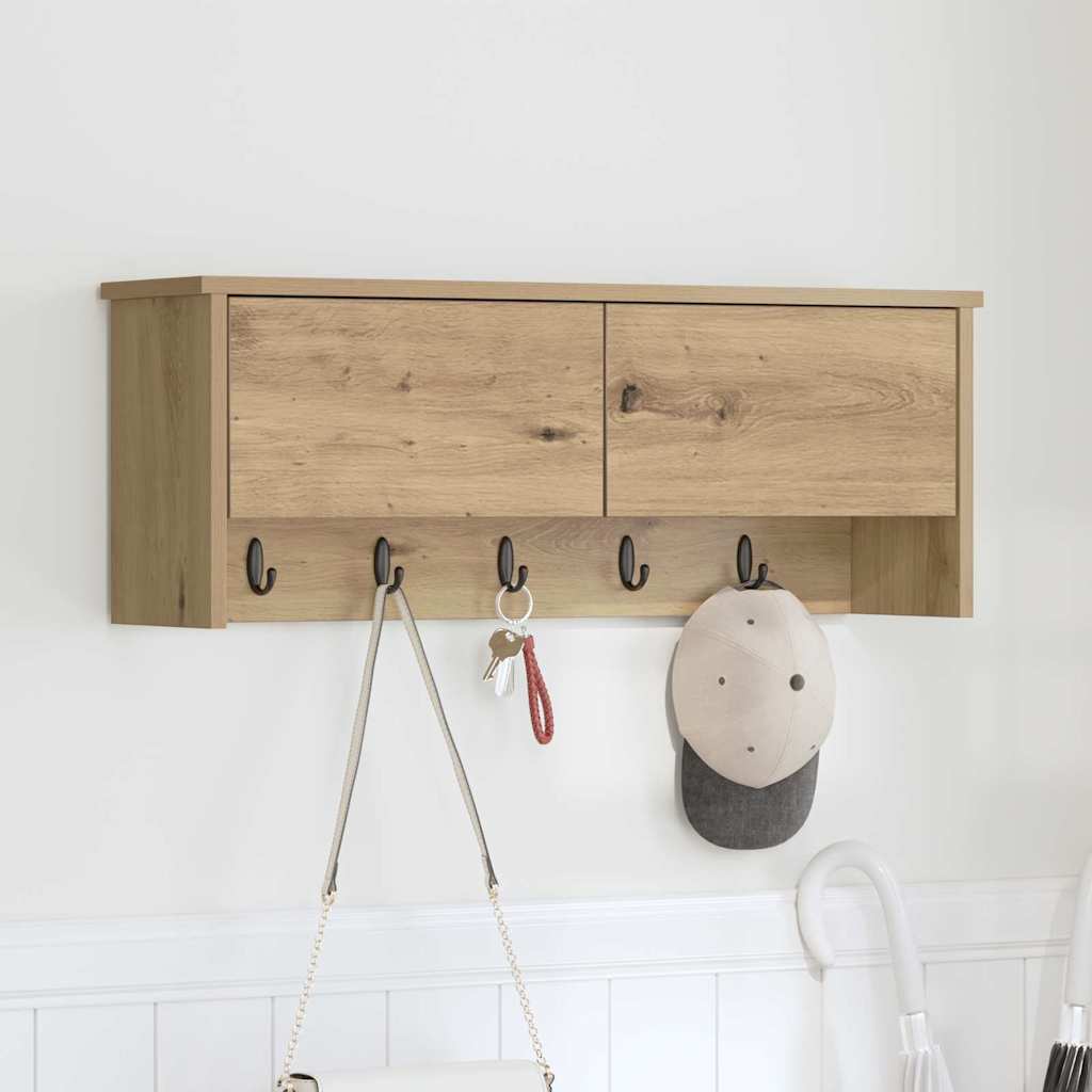 Porte-manteau mural avec porte chêne artisanal 80 x 20 x 30 cm - XIOS