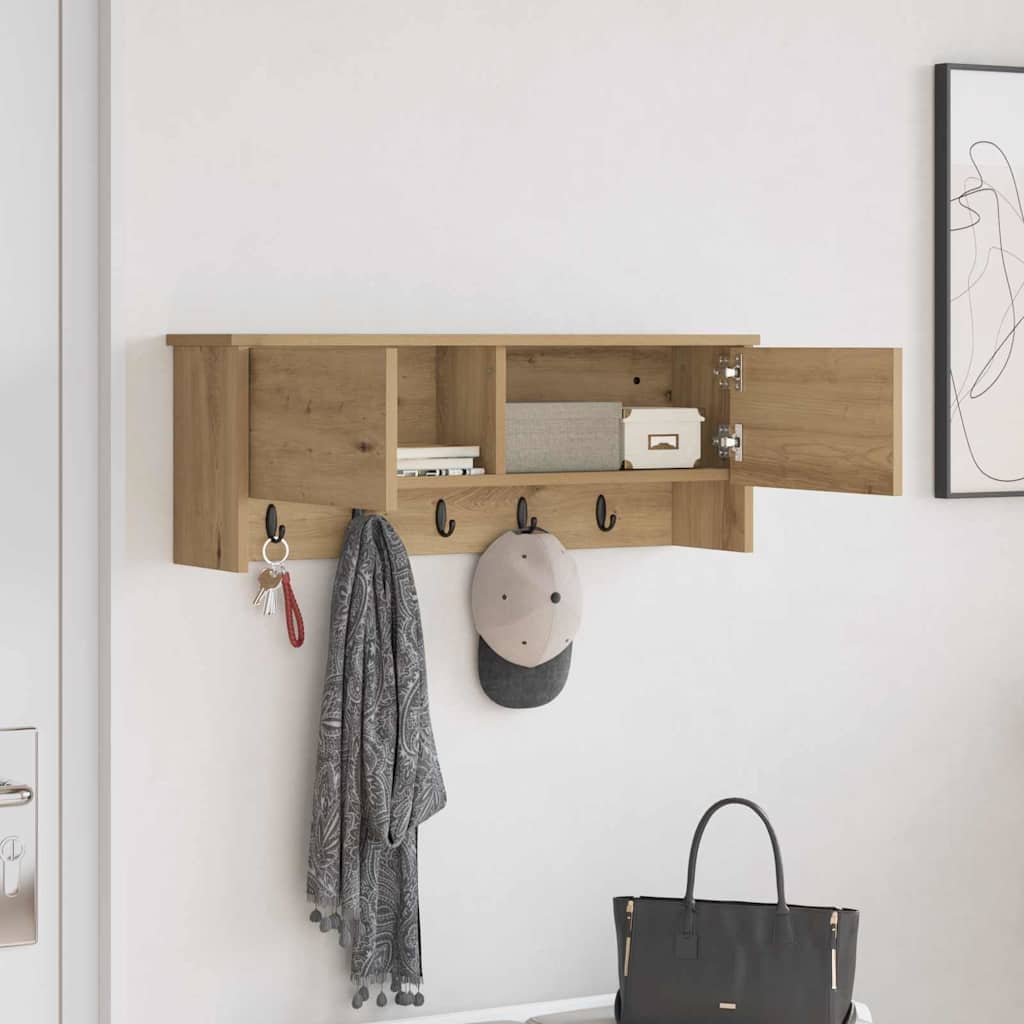 Porte-manteau mural avec porte chêne artisanal 80 x 20 x 30 cm - XIOS