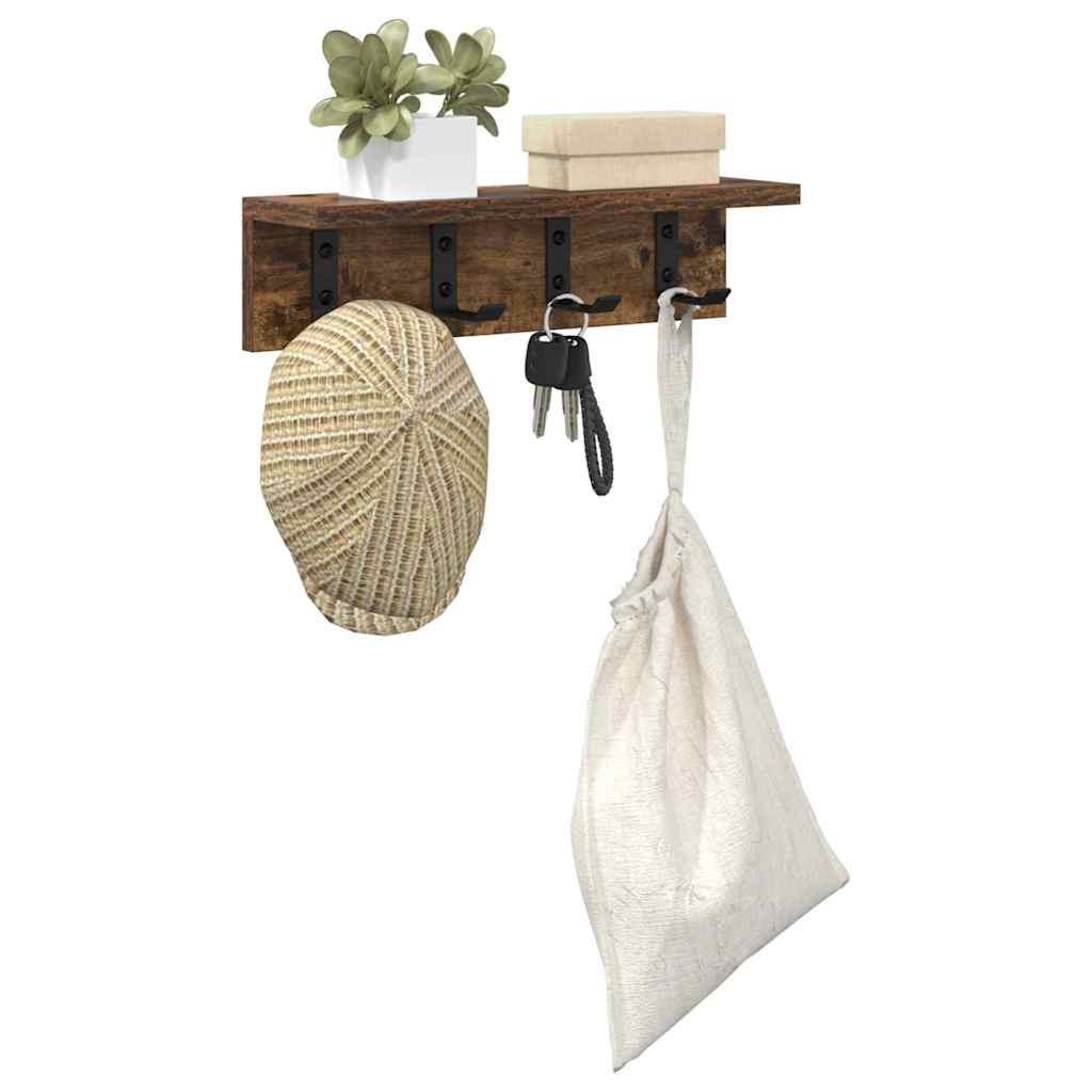 Porte-manteau mural avec étagère Chêne fumé 40 x 10.5 x 10.5 cm - XIOS