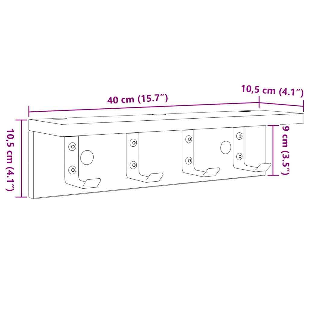 Porte-manteau mural avec étagère Chêne fumé 40 x 10.5 x 10.5 cm - XIOS