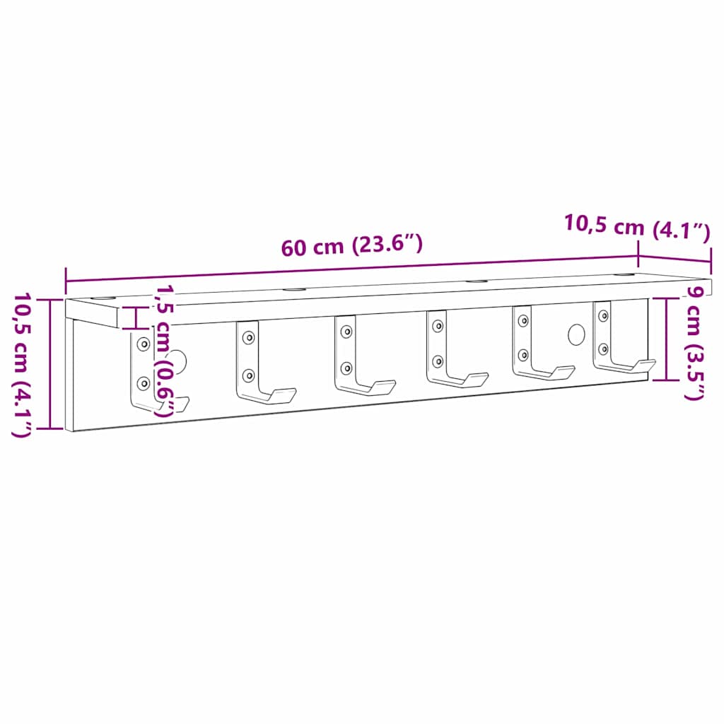 Porte-manteau mural Sonoma gris 60 x 10.5 x 10.5 cm - XIOS