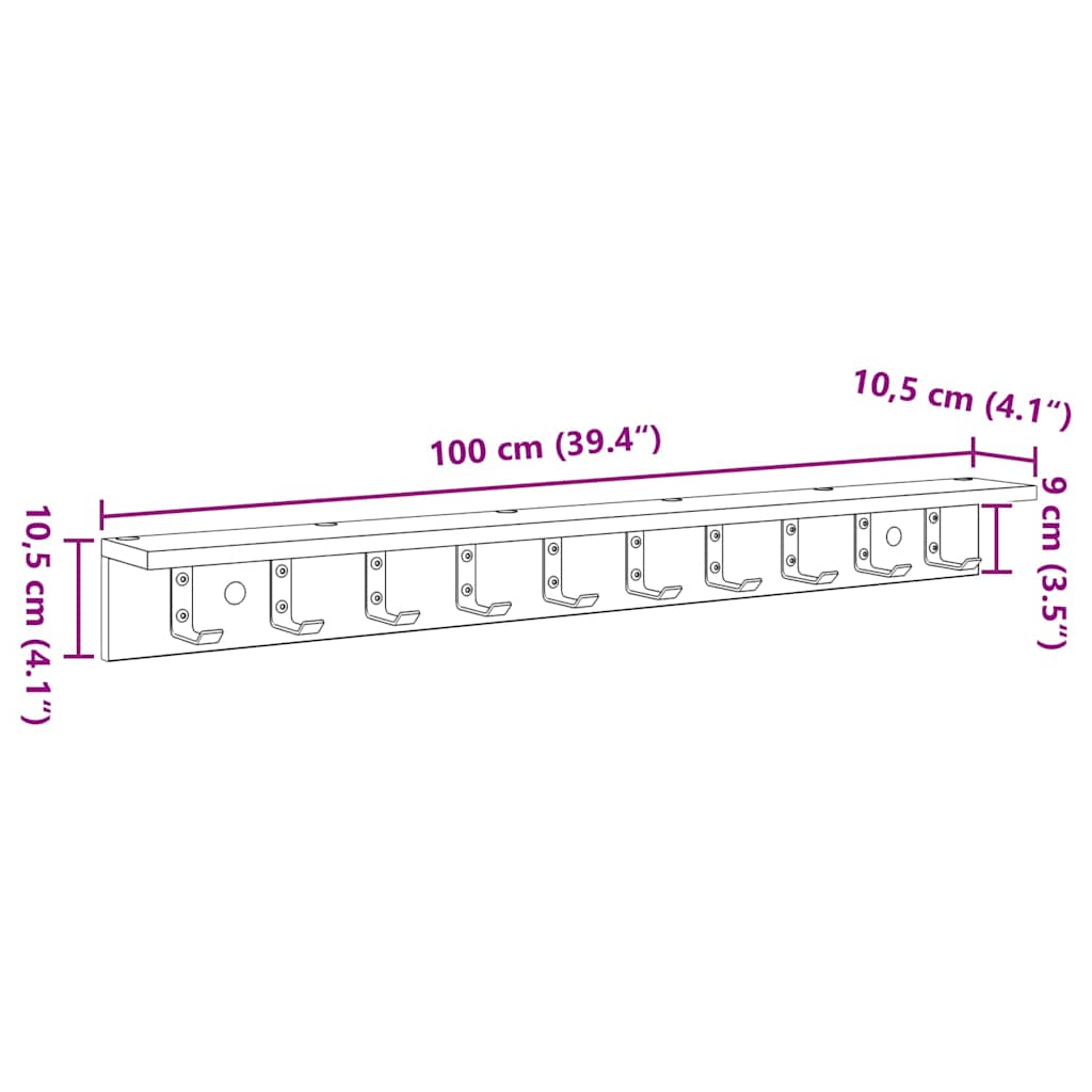 Porte-manteau mural Chêne sonoma 100 x 10.5 x 10.5 cm - XIOS