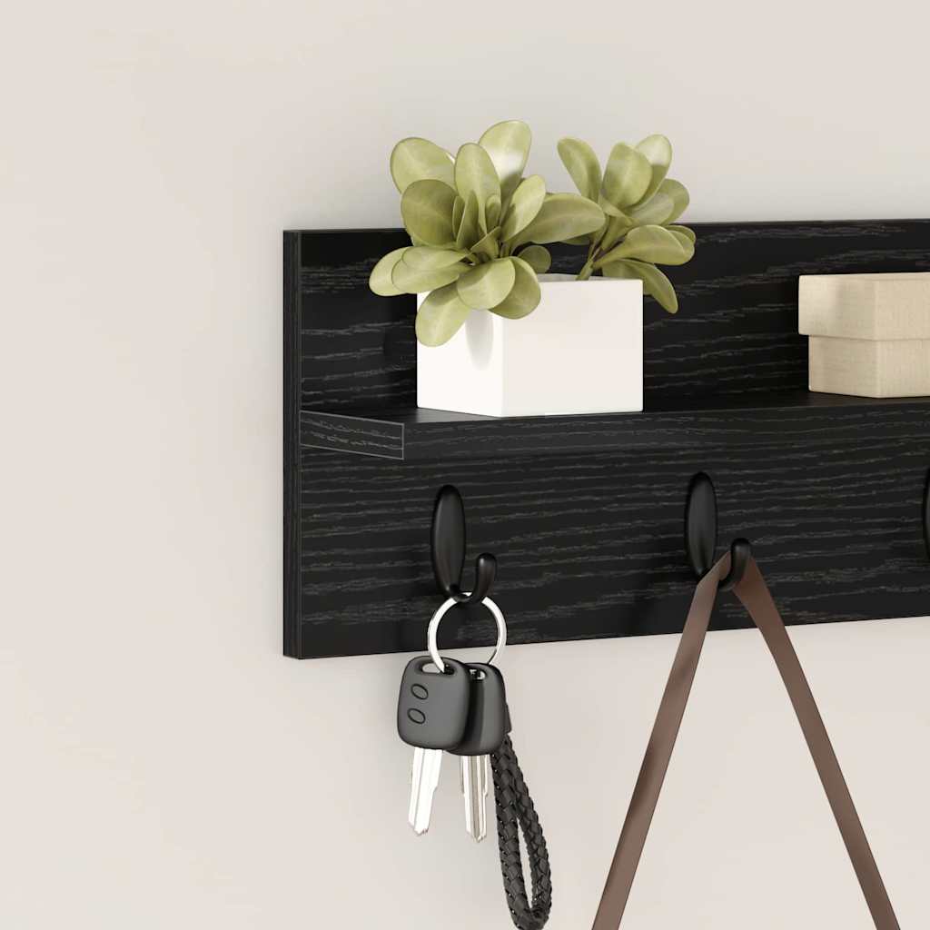 Porte-manteau mural avec étagère Chêne noir 40 x 10.5 x 18 cm