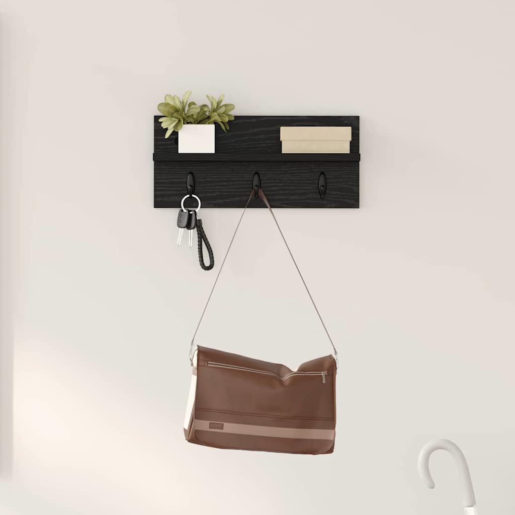 Porte-manteau mural avec étagère Chêne noir 40 x 10.5 x 18 cm