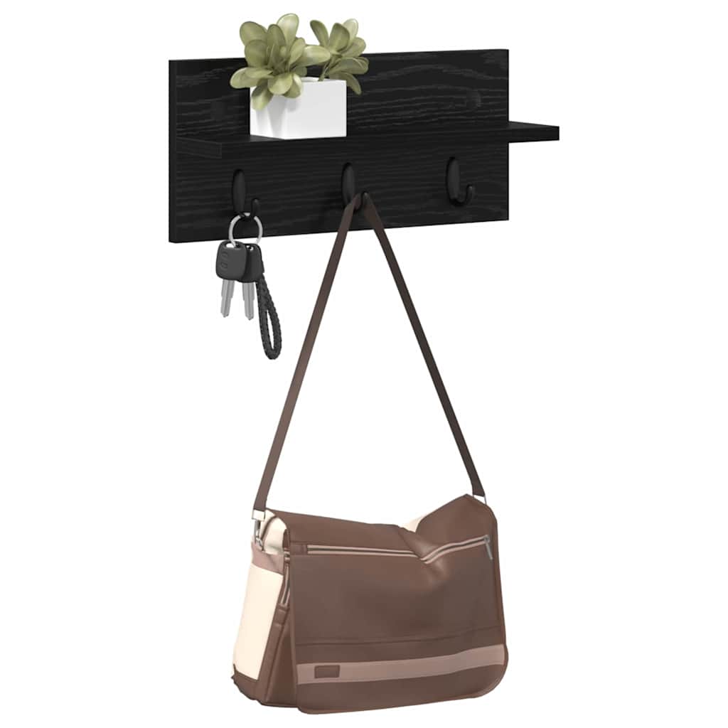 Porte-manteau mural avec étagère Chêne noir 40 x 10.5 x 18 cm