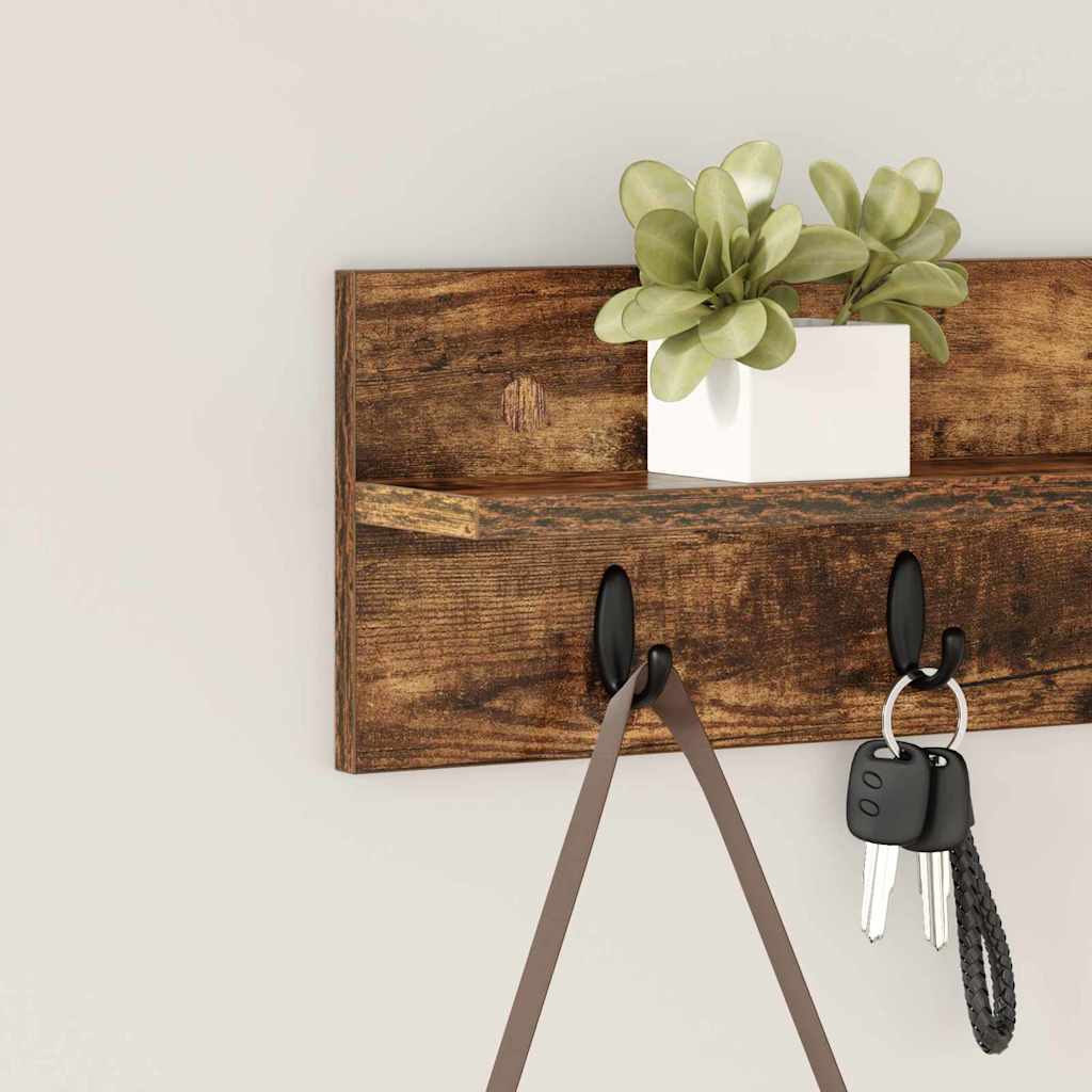 Porte-manteau mural avec étagère Chêne fumé 60 x 10.5 x 18 cm - XIOS