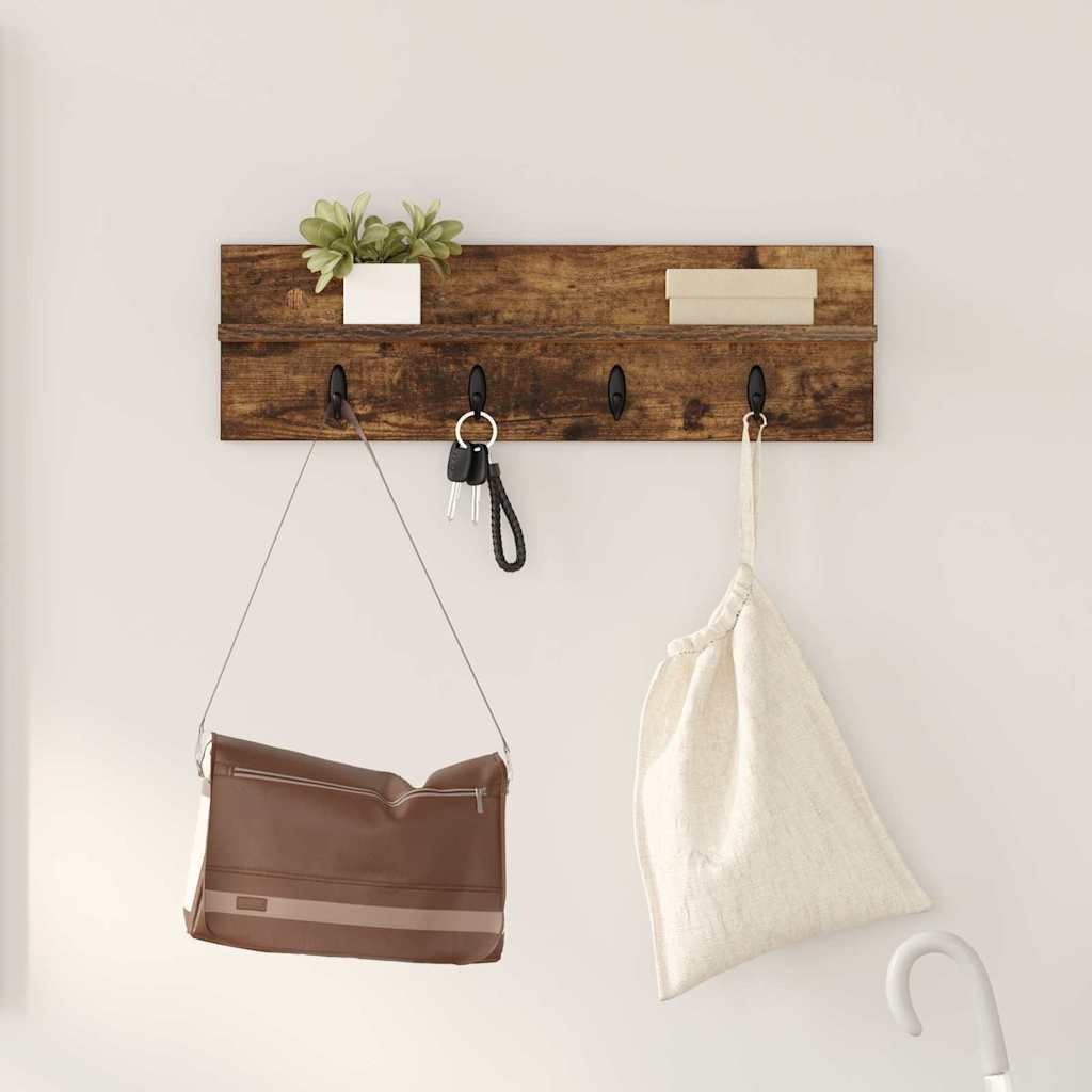Porte-manteau mural avec étagère Chêne fumé 60 x 10.5 x 18 cm - XIOS