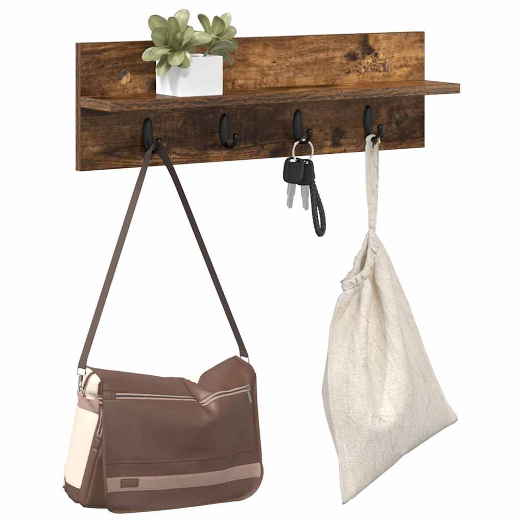 Porte-manteau mural avec étagère Chêne fumé 60 x 10.5 x 18 cm - XIOS