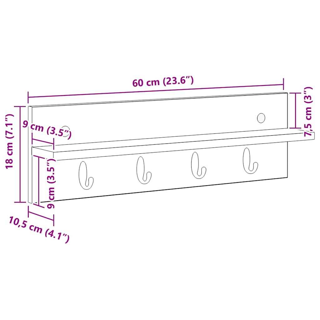 Porte-manteau mural avec étagère Chêne fumé 60 x 10.5 x 18 cm - XIOS