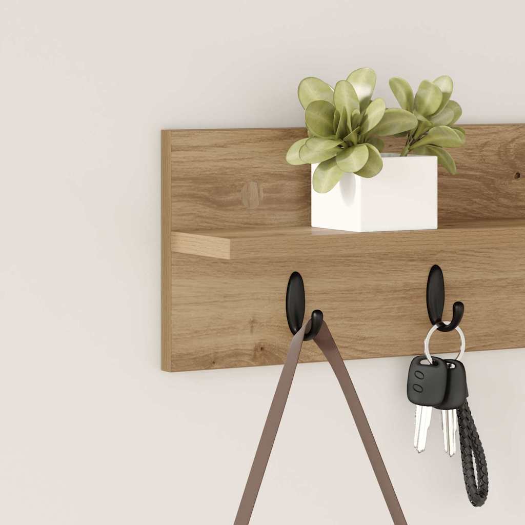 Porte-manteau mural chêne artisanal 60 x 10.5 x 18 cm - XIOS