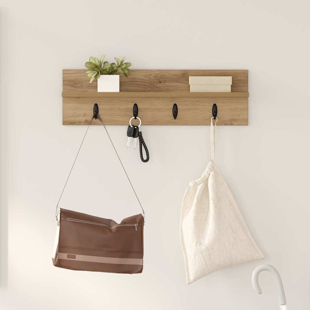 Porte-manteau mural chêne artisanal 60 x 10.5 x 18 cm - XIOS